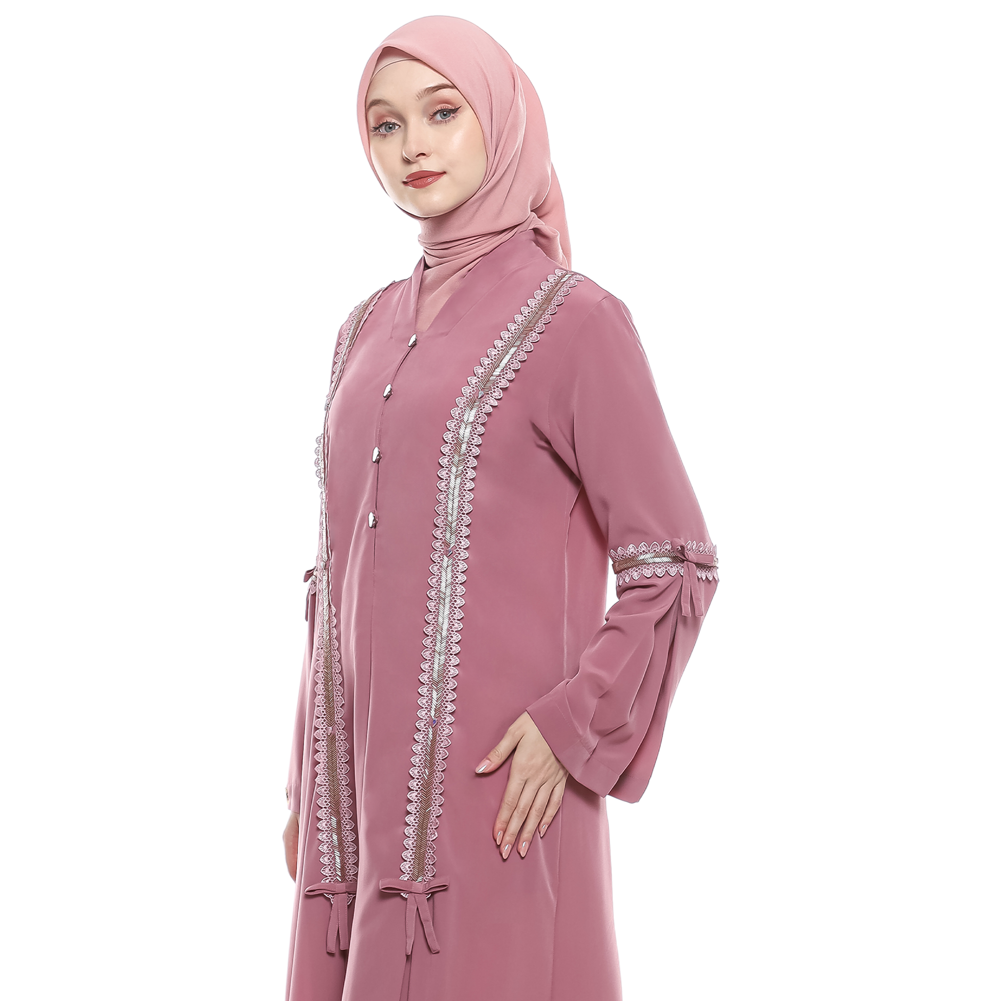 Abaya Sequence Full Accent in Premium Crepe - Dusty