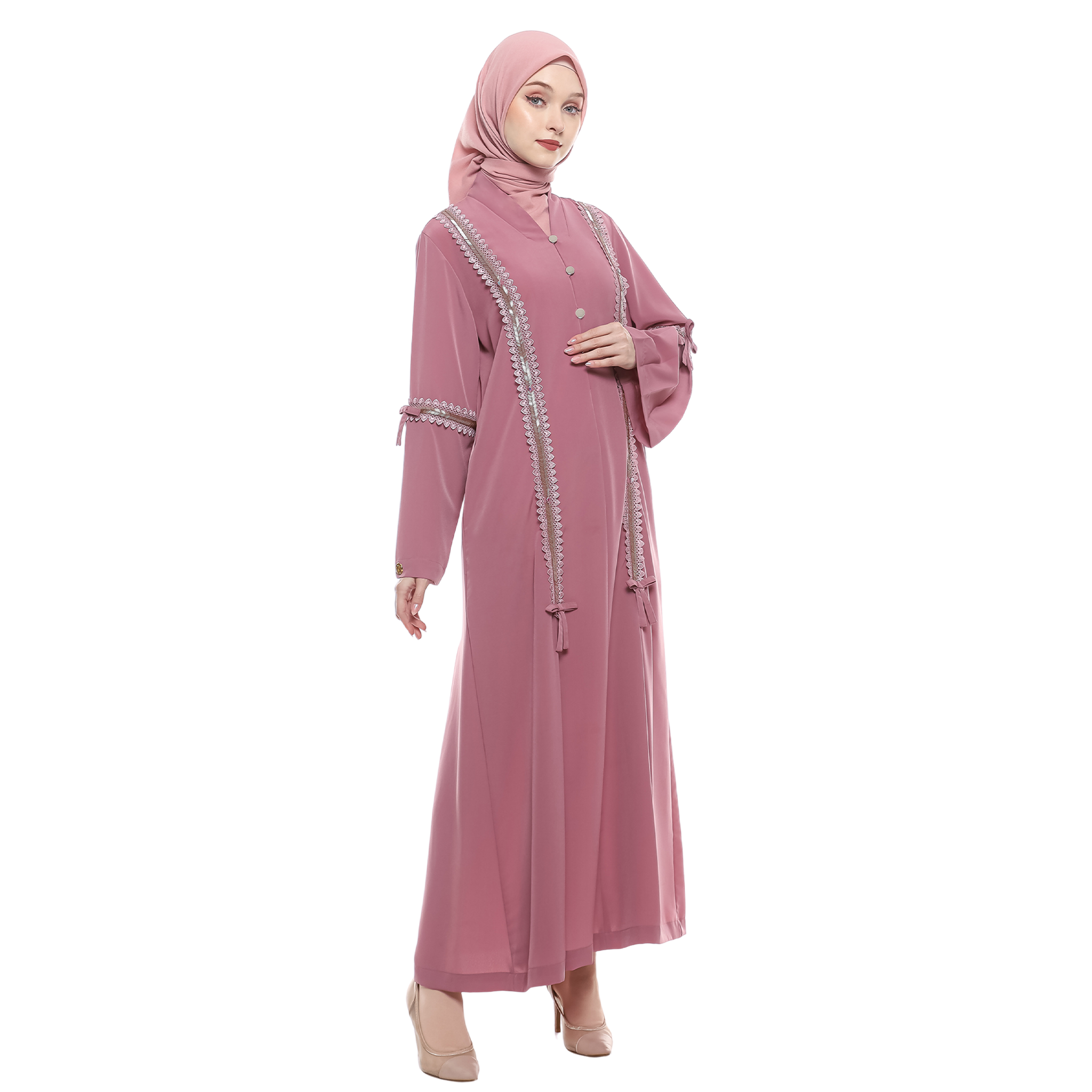 Abaya Sequence Full Accent in Premium Crepe - Dusty