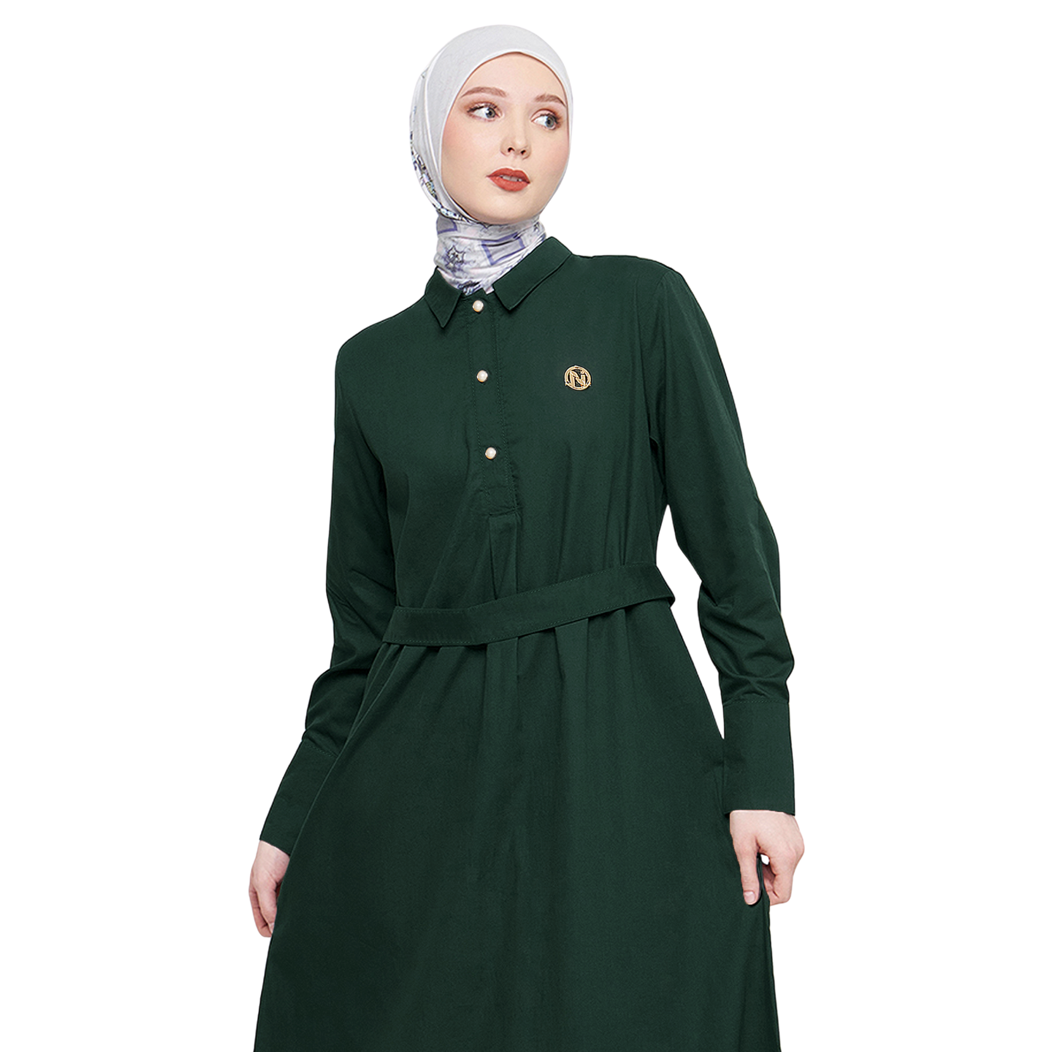 Cotton Abaya with Belt - Emerald Green
