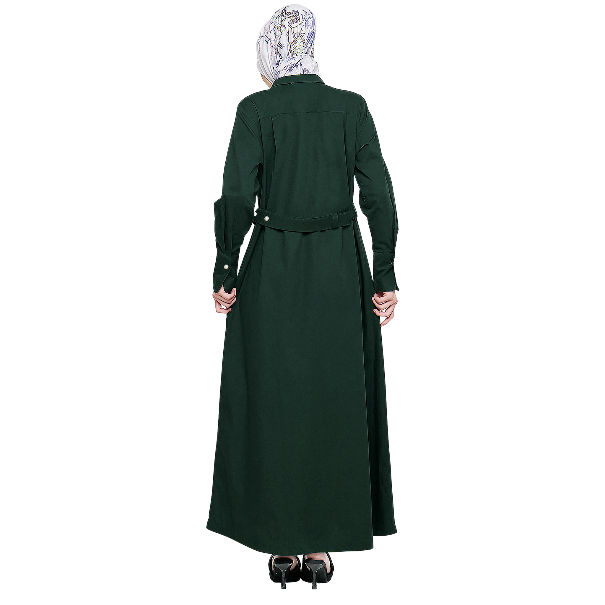 Cotton Abaya with Belt - Emerald Green