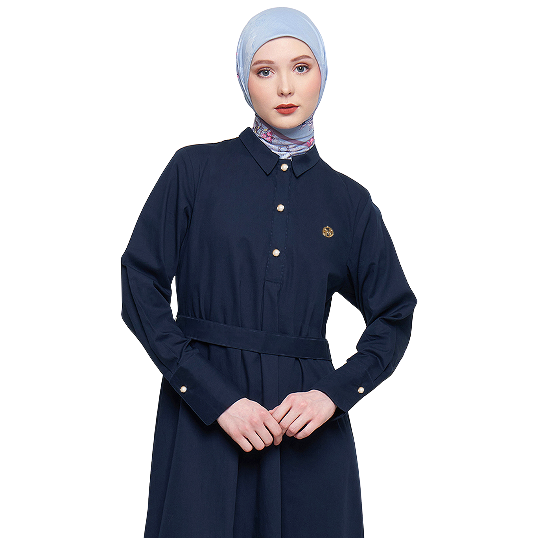 Cotton Abaya with Belt - Navy