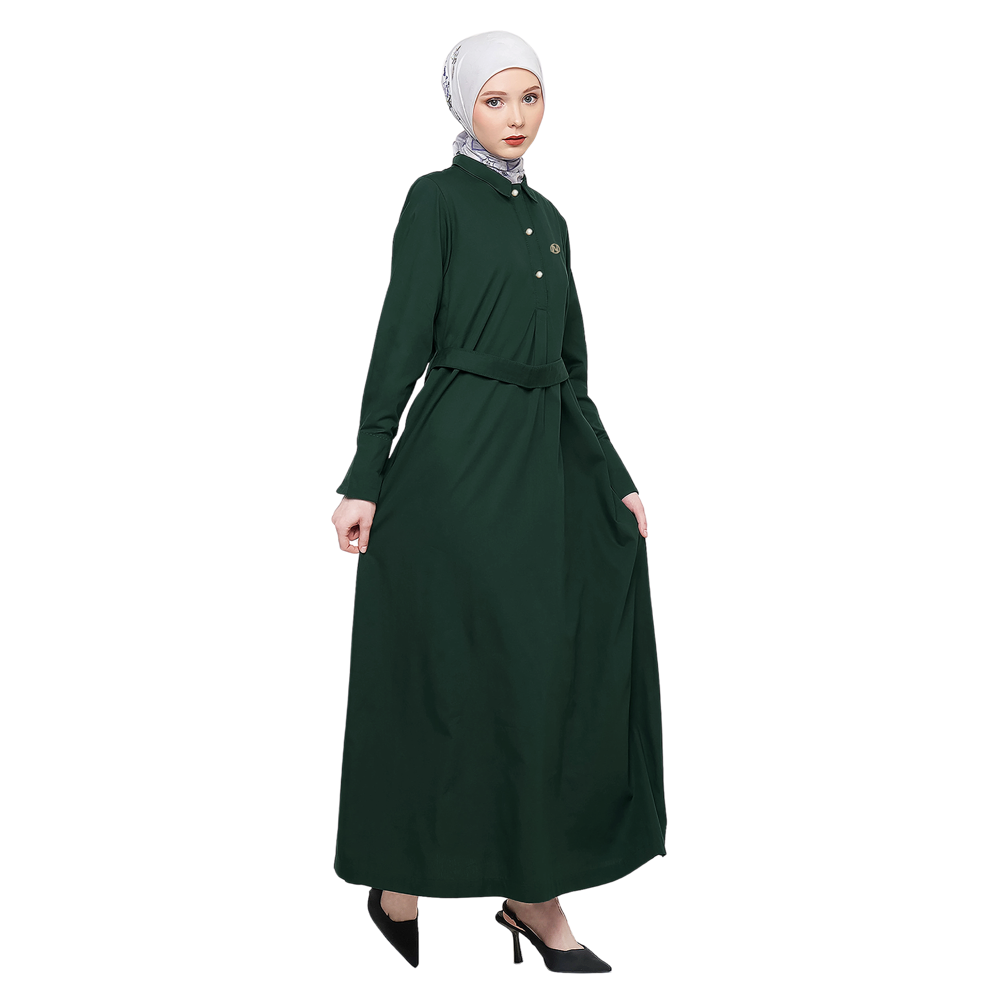 Cotton Abaya with Belt - Emerald Green