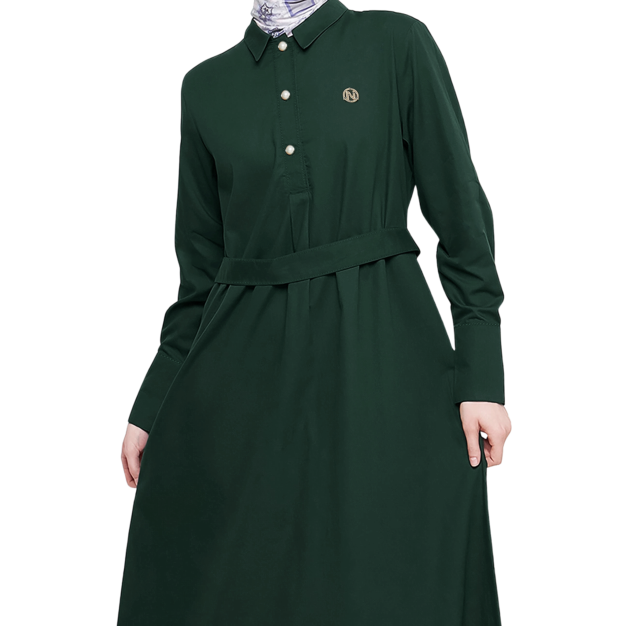Cotton Abaya with Belt - Emerald Green