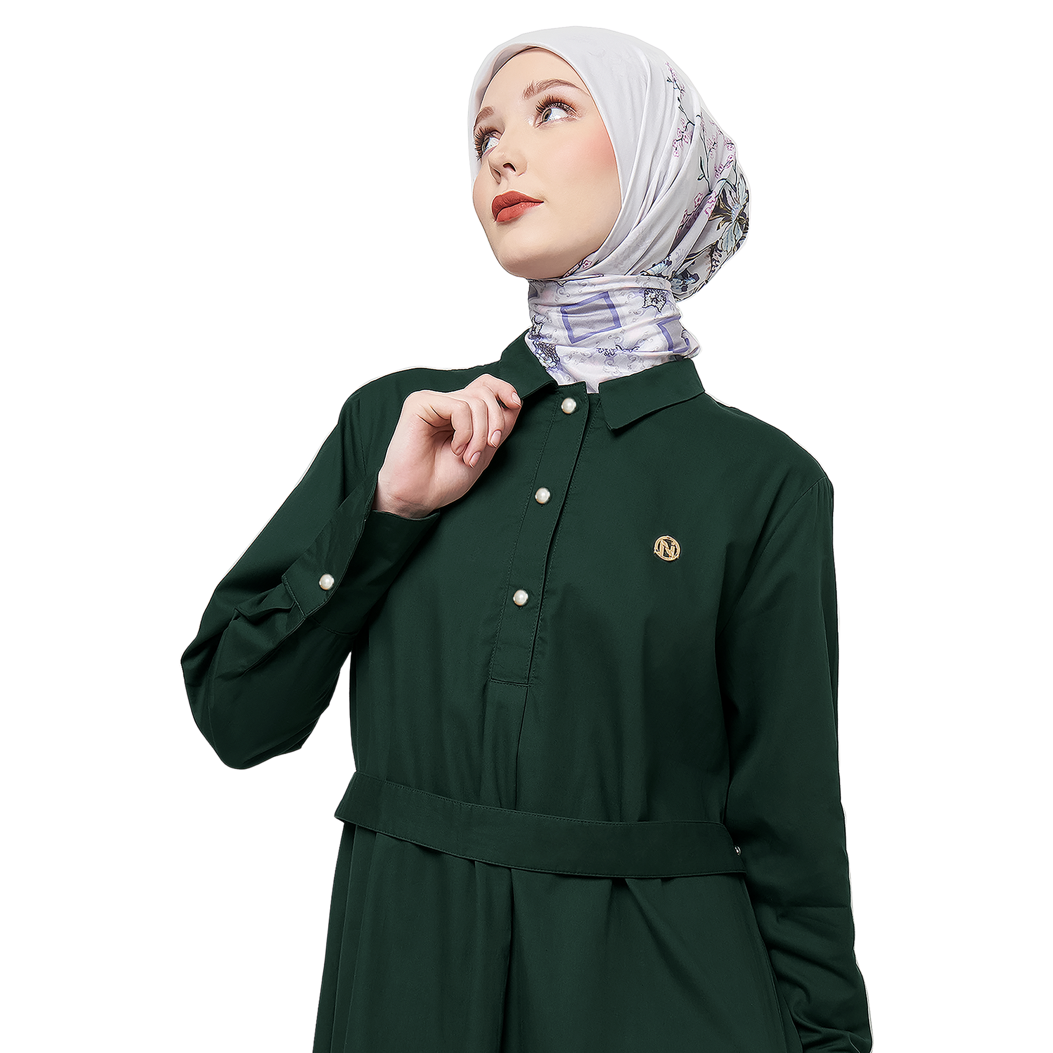 Cotton Abaya with Belt - Emerald Green