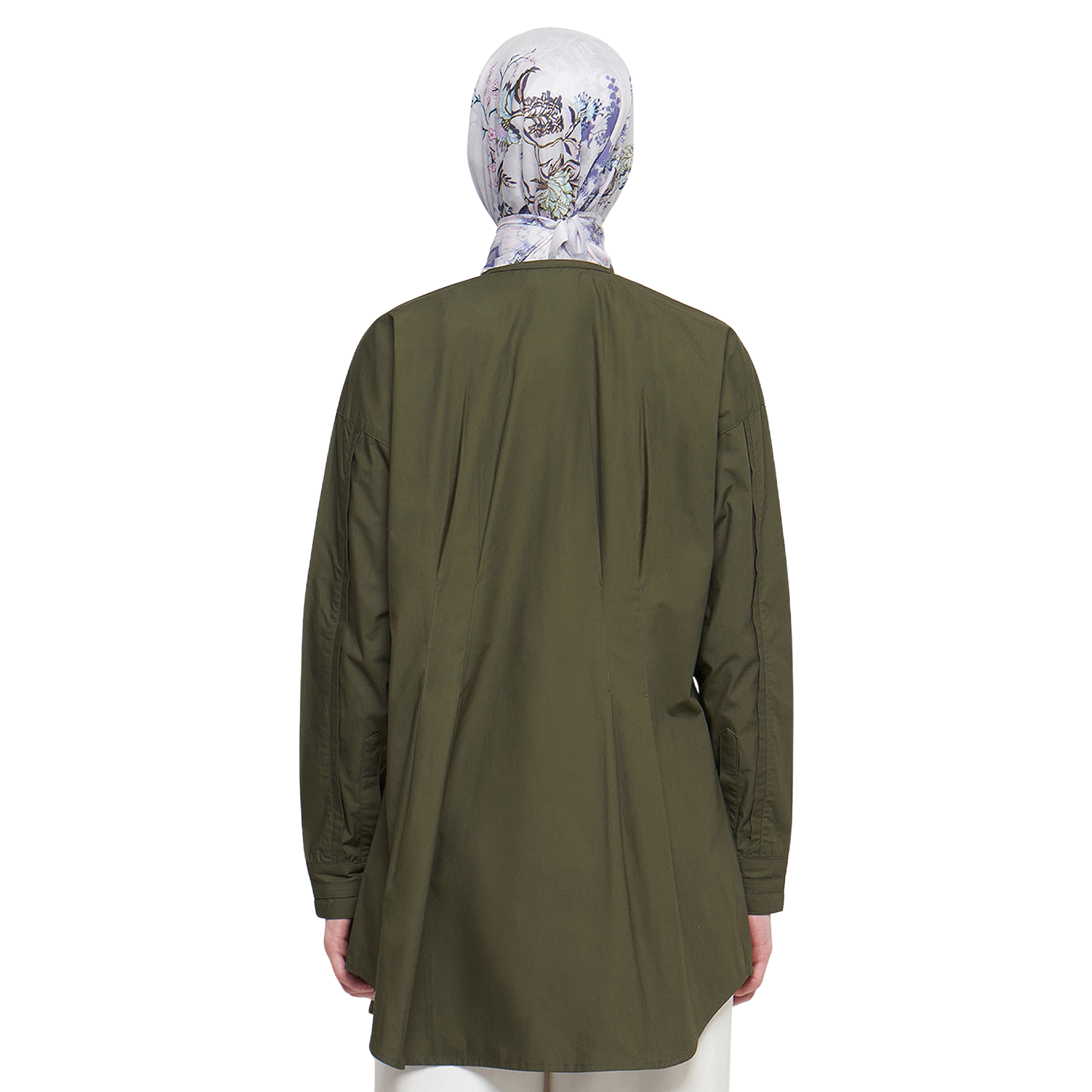 Cotton Blouse with Body Pleats - Olive Green