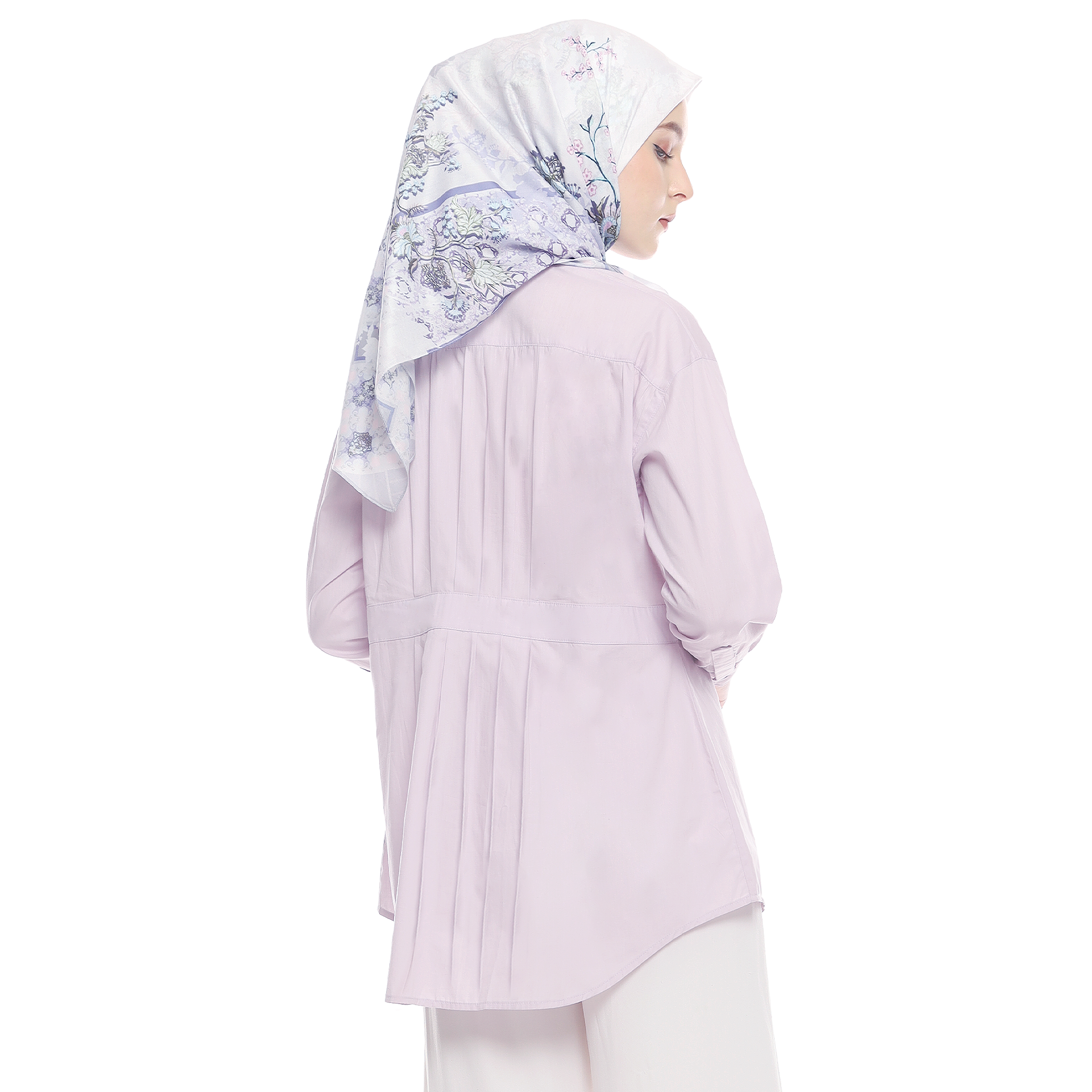 Cotton Shirt with Belt Accent on Pleats - Lilac