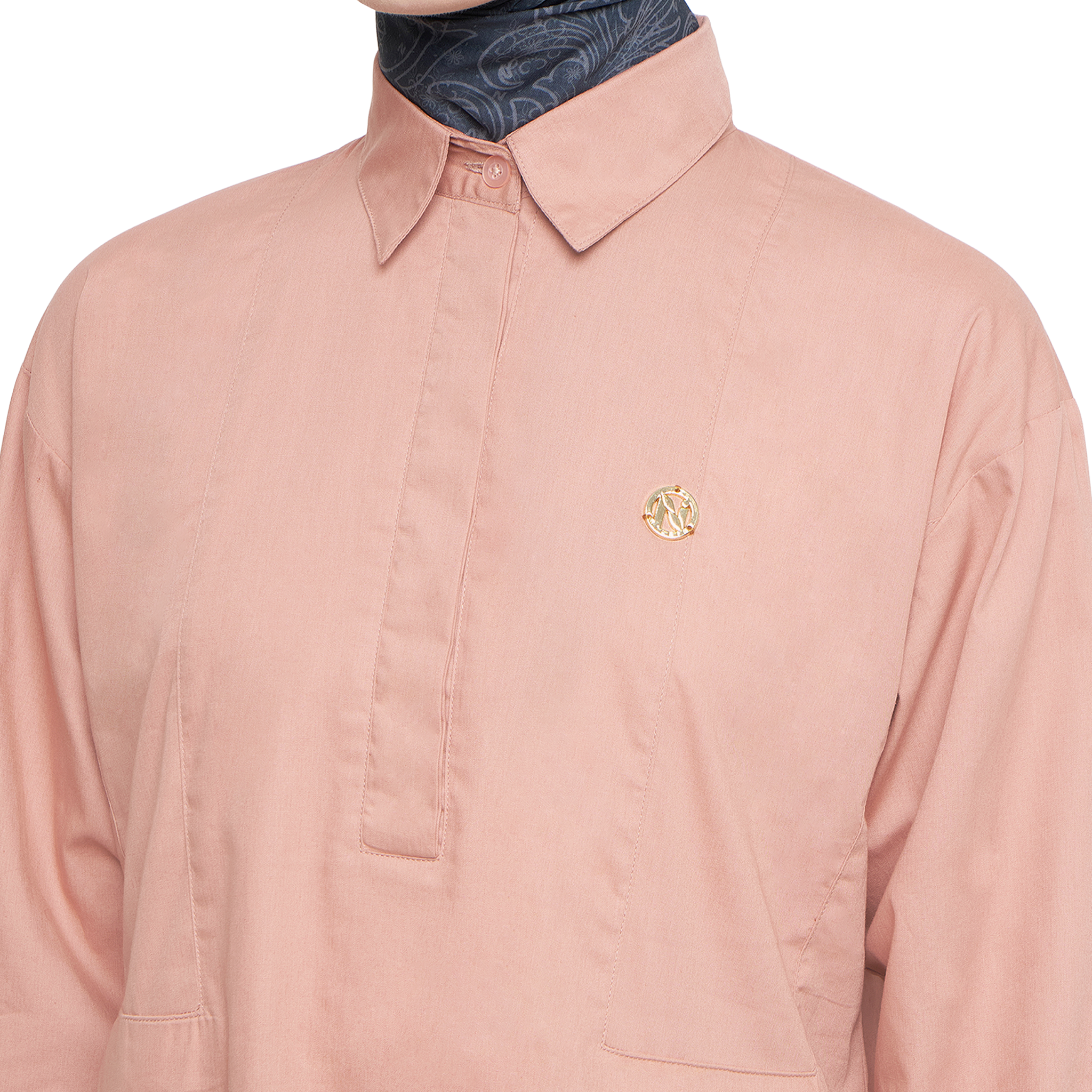Cotton Shirt with Half Placket - Dark Peach