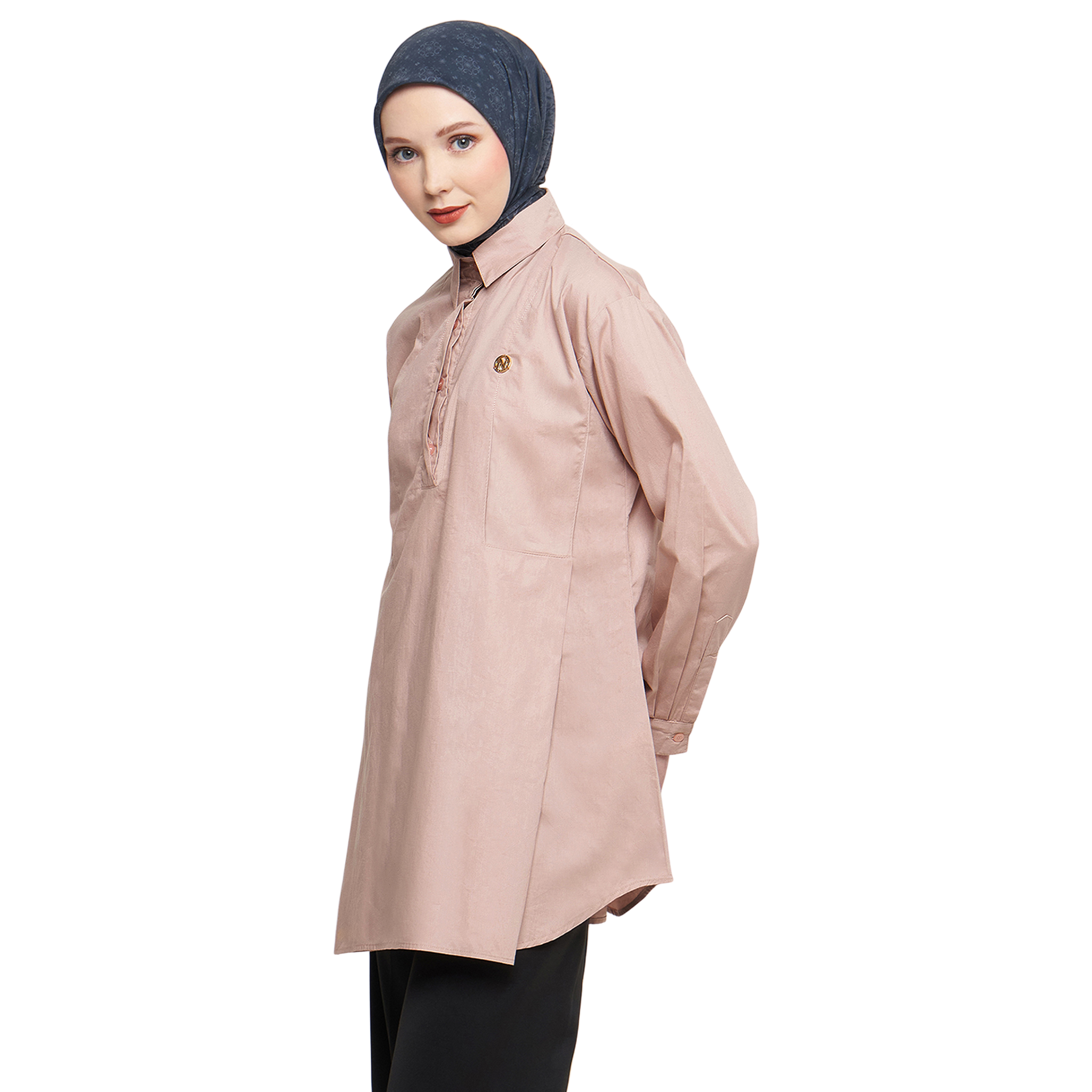 Cotton Shirt with Half Placket - Peach Coral