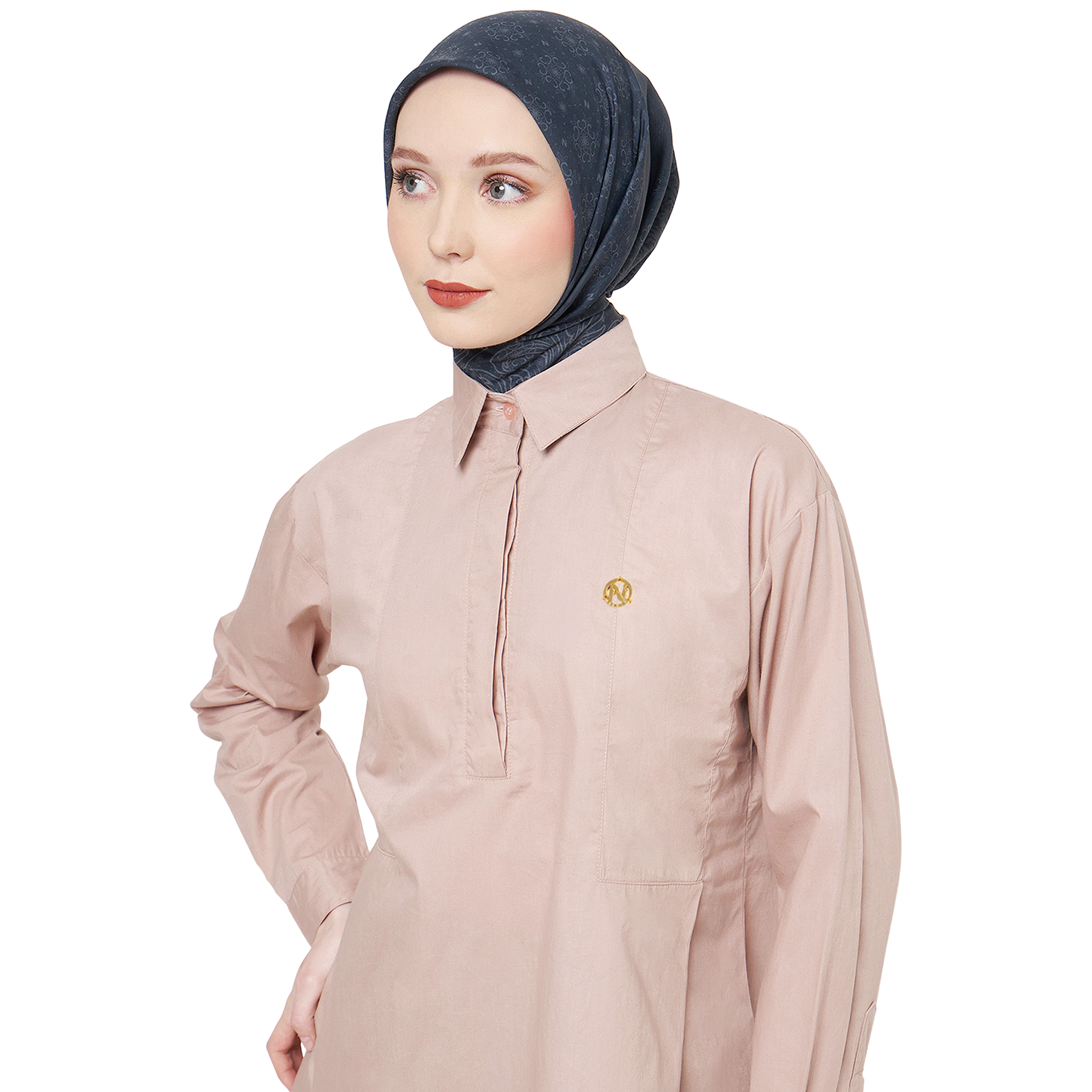 Cotton Shirt with Half Placket - Peach Coral