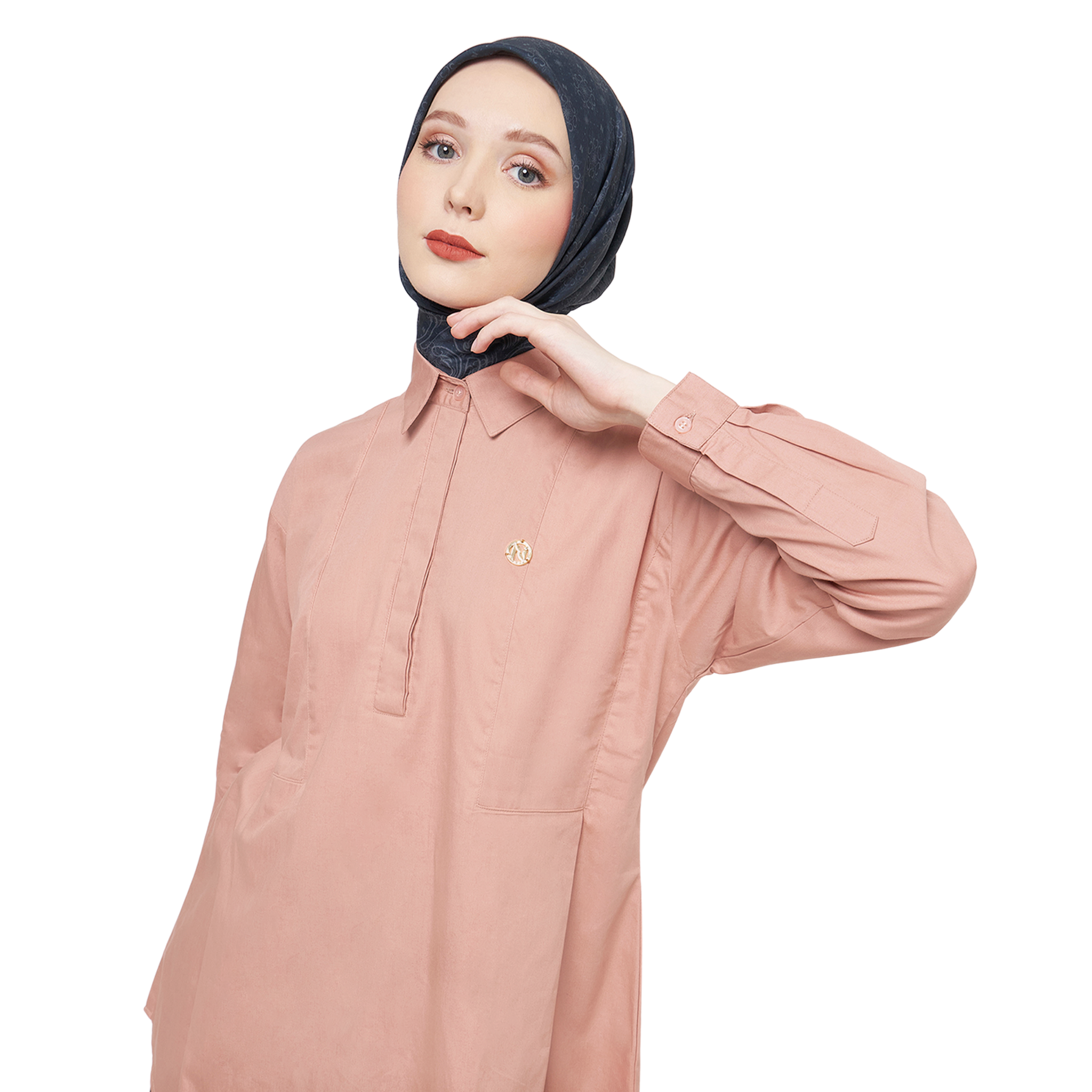 Cotton Shirt with Half Placket - Dark Peach
