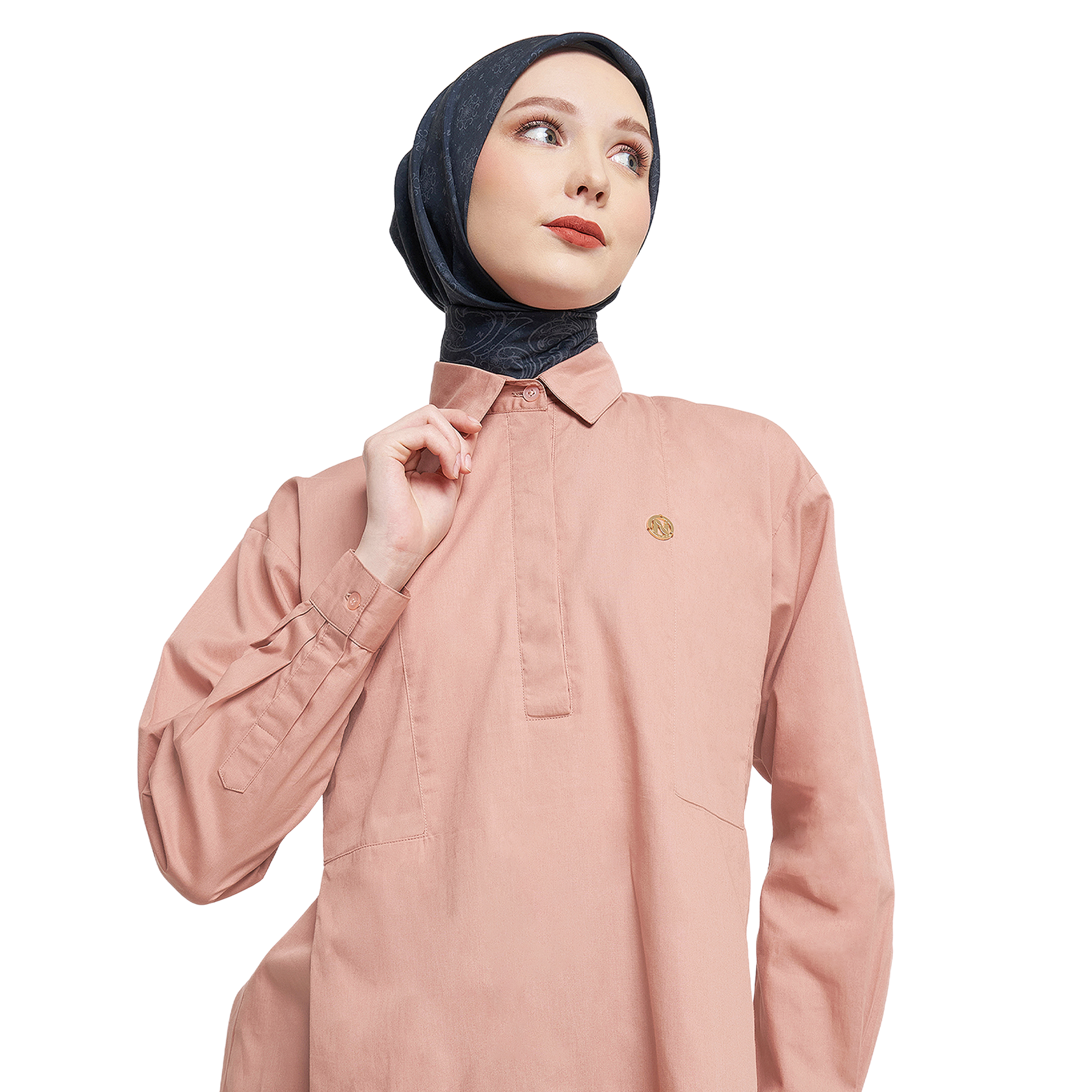 Cotton Shirt with Half Placket - Dark Peach