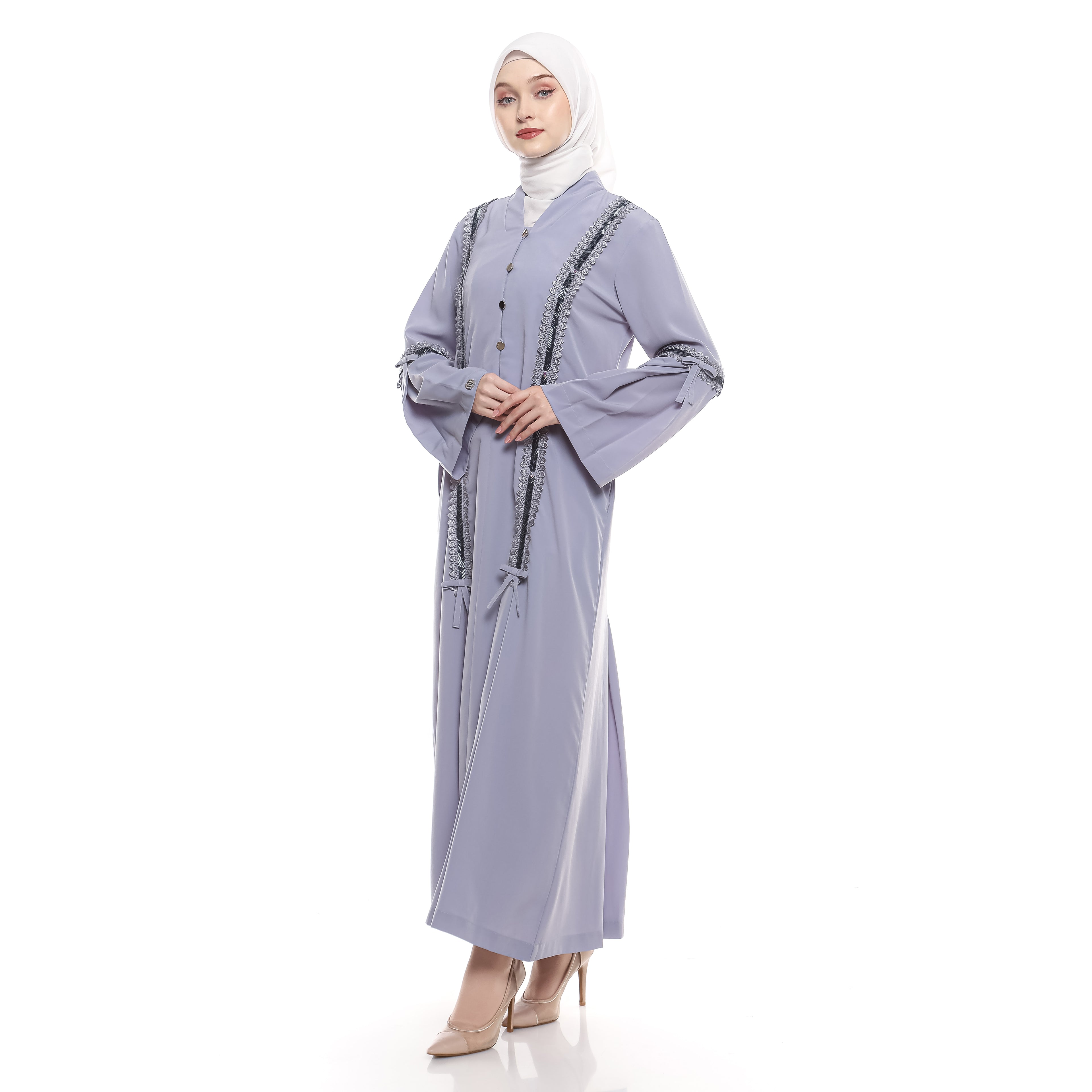 Abaya Grey Sequence Full Accent