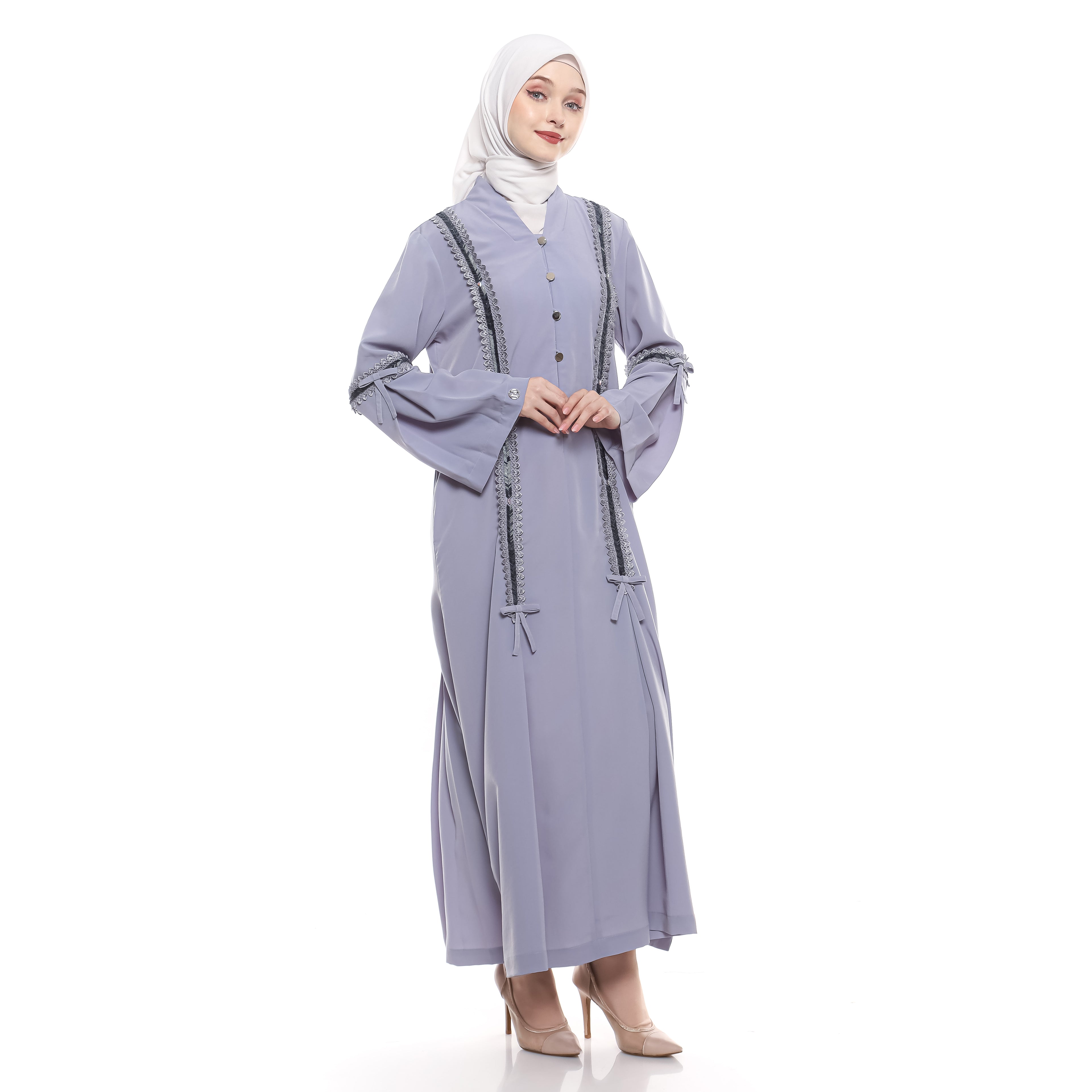 Abaya Grey Sequence Full Accent
