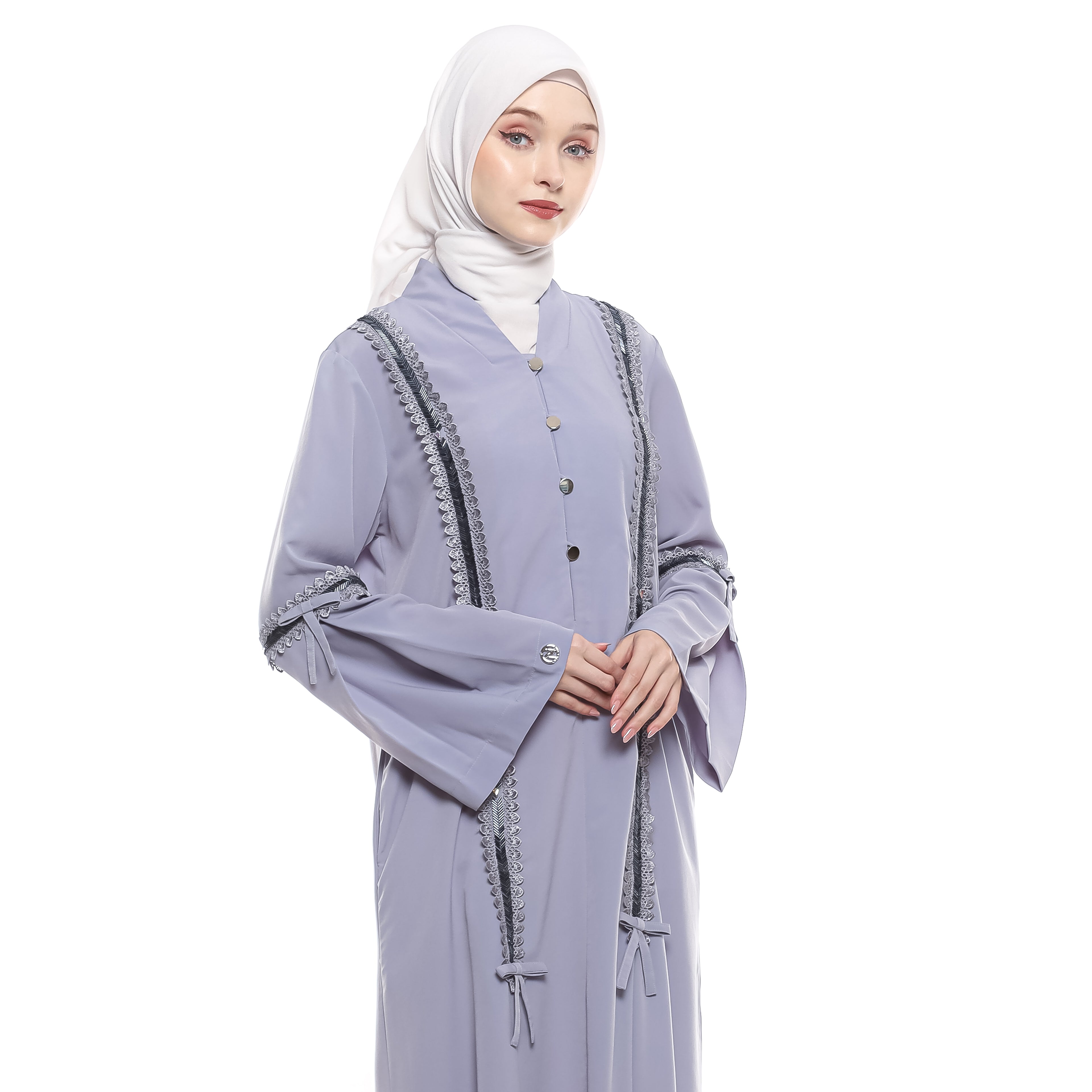 Abaya Grey Sequence Full Accent