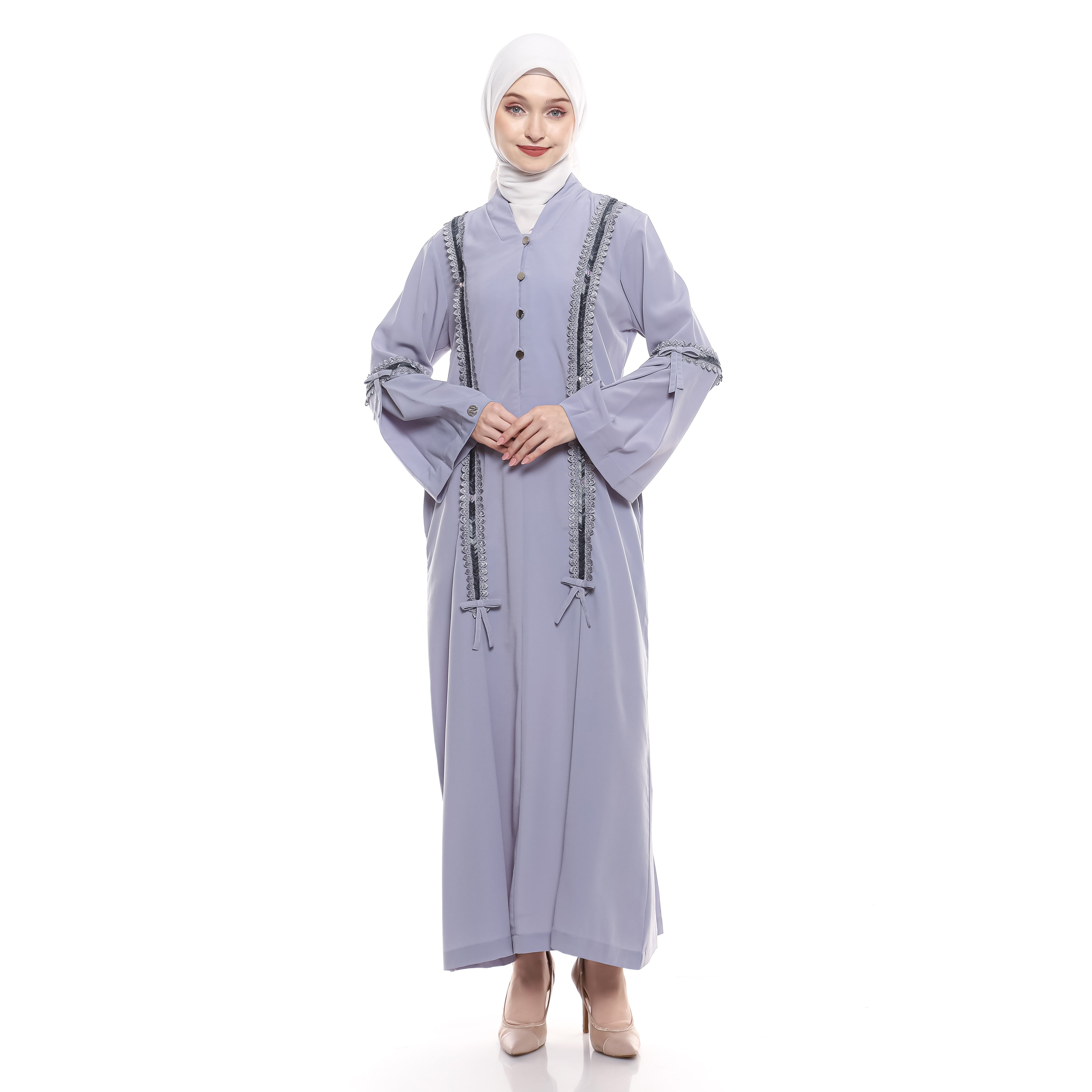 Abaya Grey Sequence Full Accent