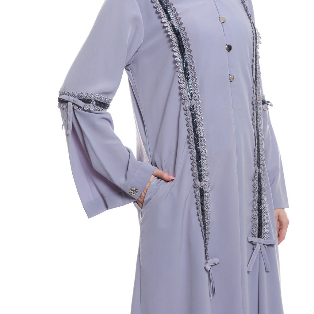 Abaya Grey Sequence Full Accent