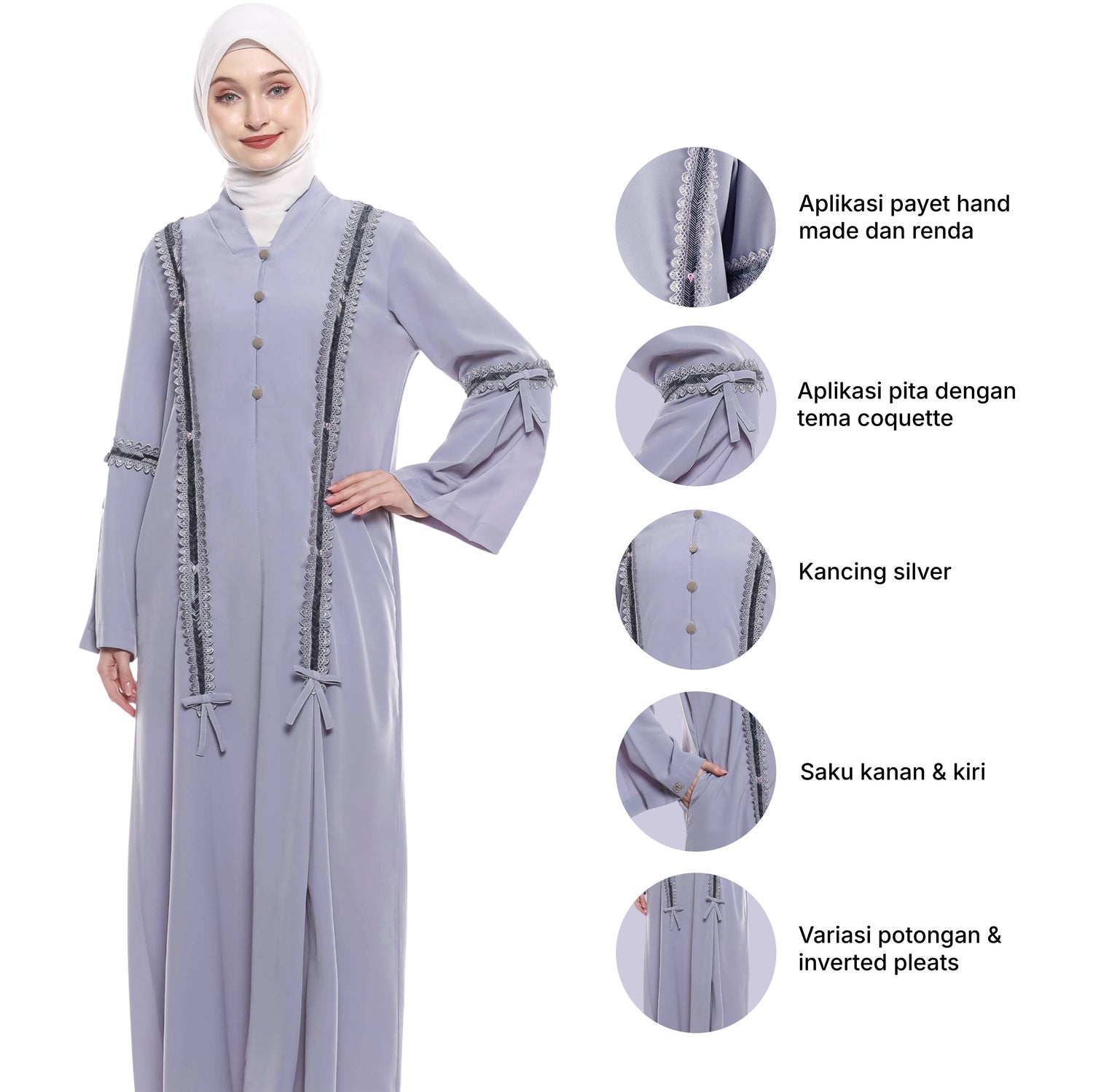 Abaya Sequence Full Accent in Premium Crepe - Grey