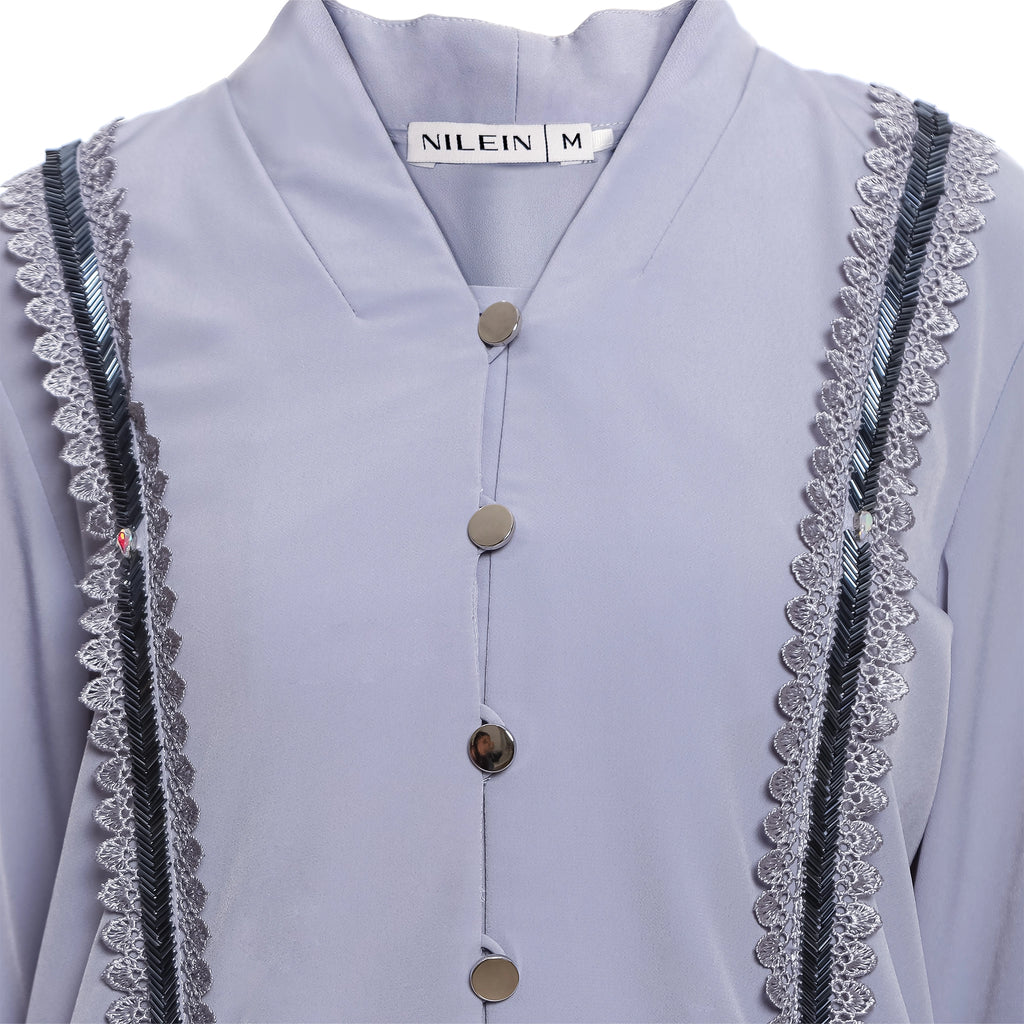 Abaya Grey Sequence Full Accent