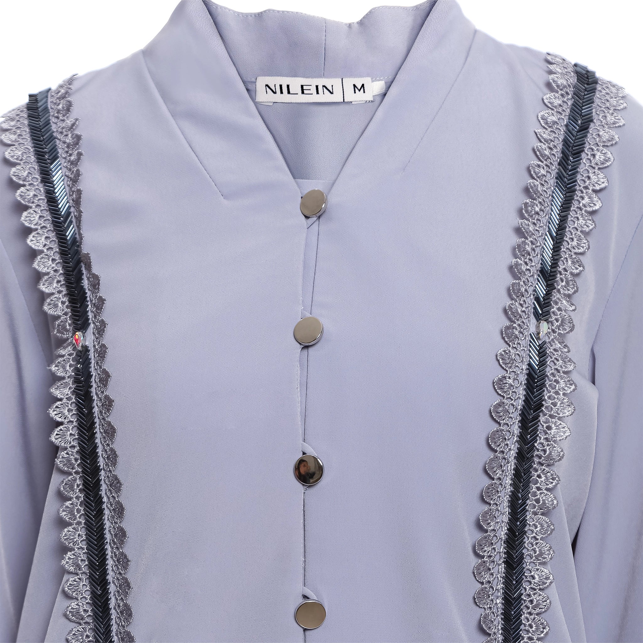 Abaya Grey Sequence Full Accent