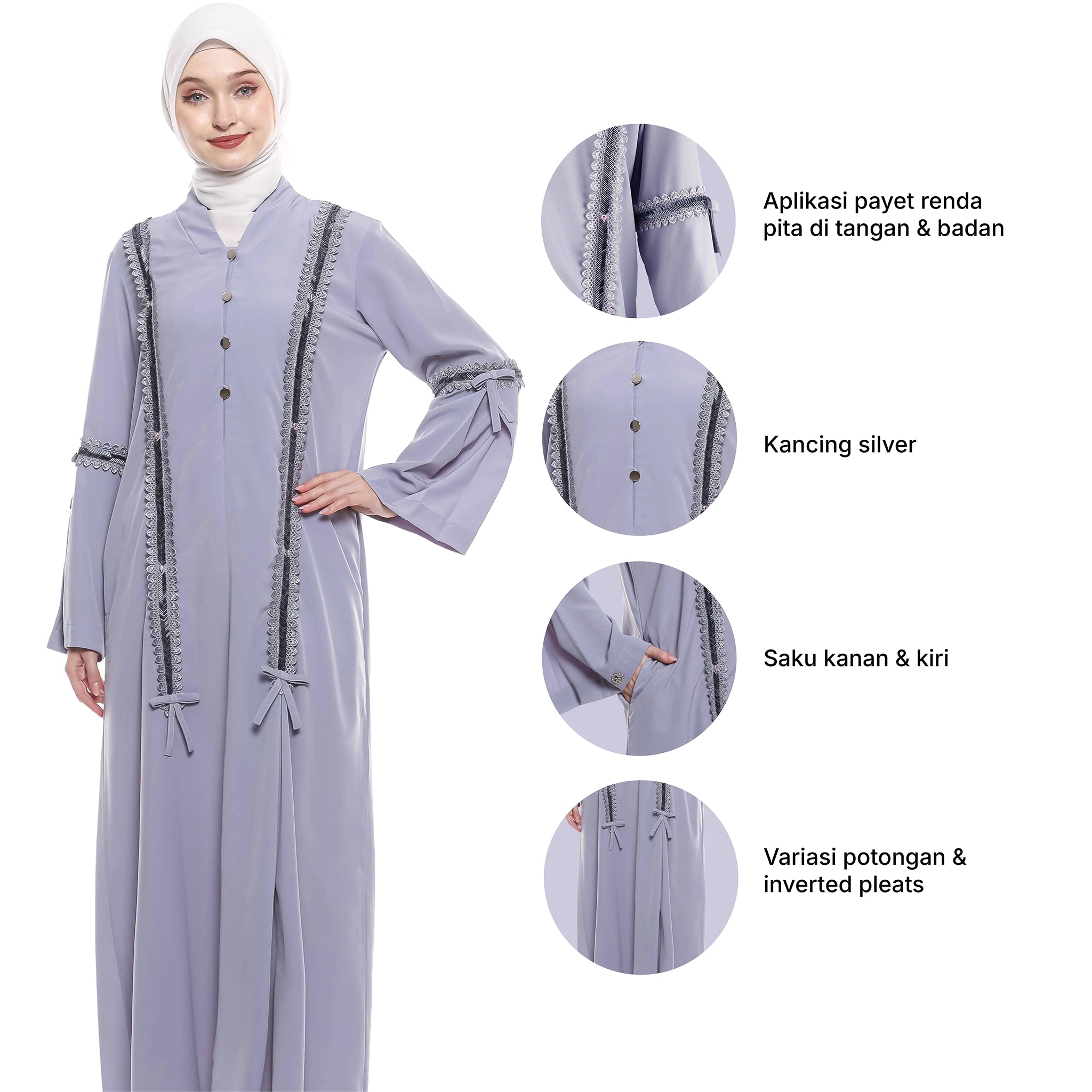 Abaya Grey Sequence Full Accent
