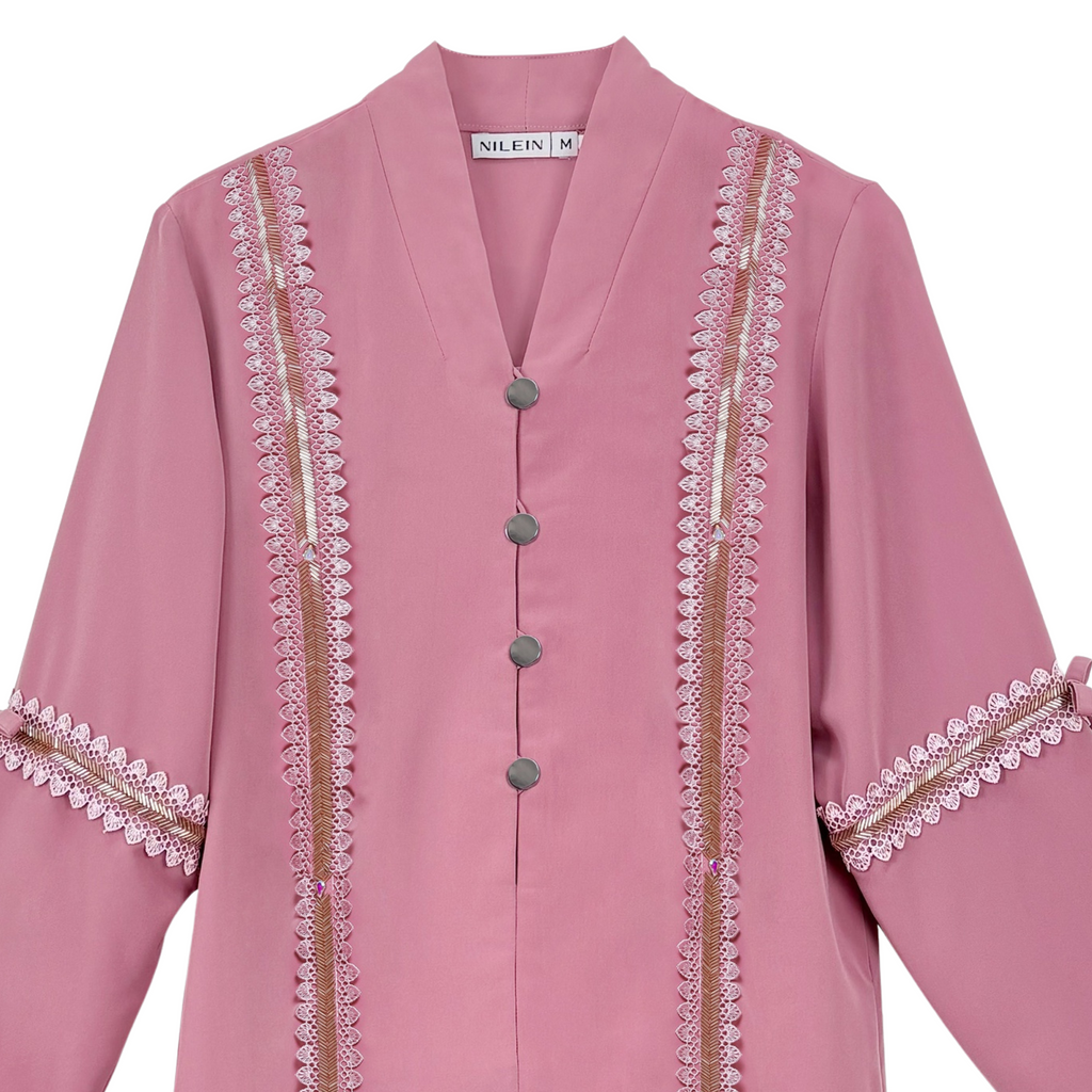 Abaya Sequence Full Accent in Premium Crepe - Dusty