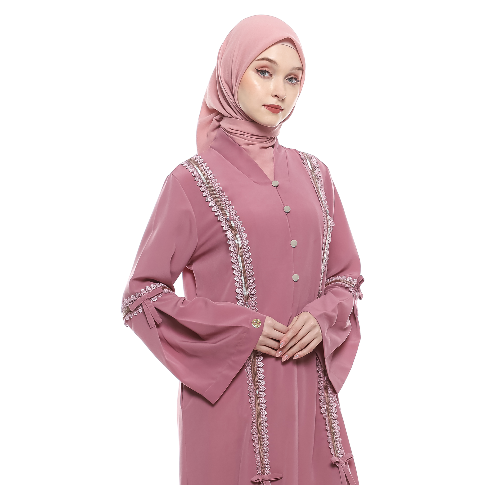 Abaya Sequence Full Accent in Premium Crepe - Dusty