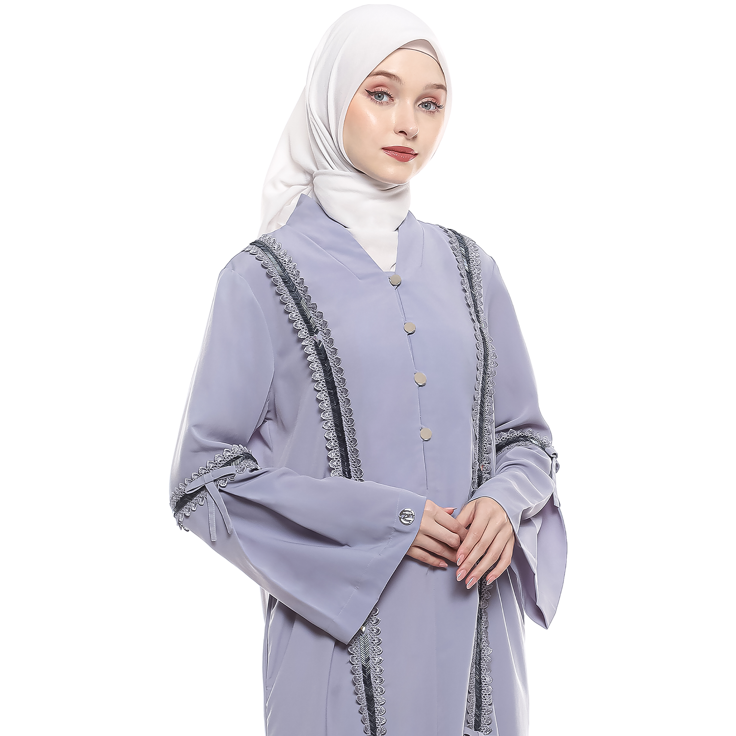 Abaya Sequence Full Accent in Premium Crepe - Grey
