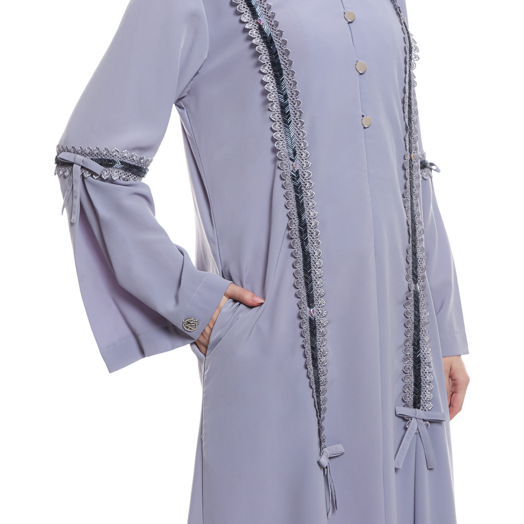Abaya Sequence Full Accent in Premium Crepe - Grey