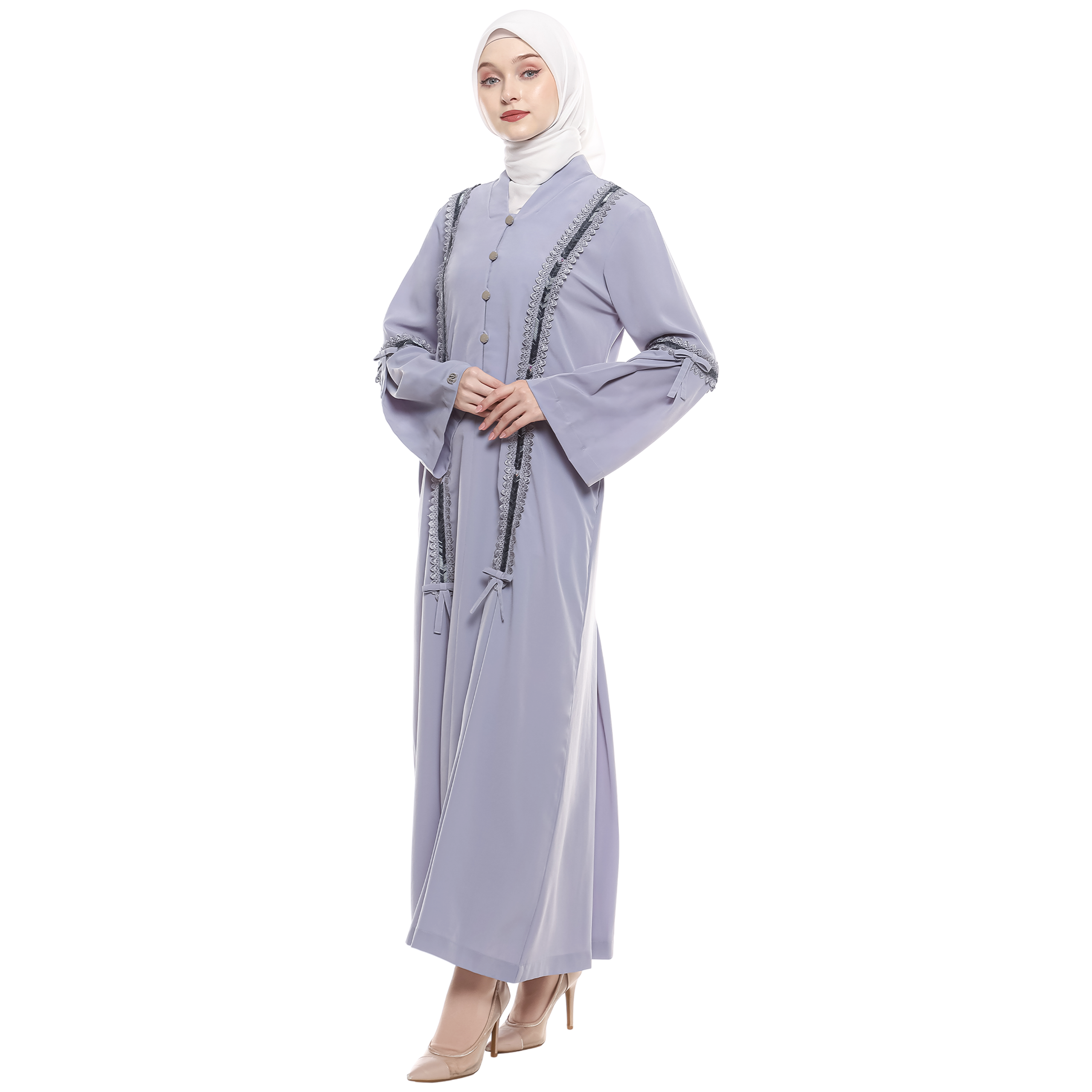 Abaya Sequence Full Accent in Premium Crepe - Grey