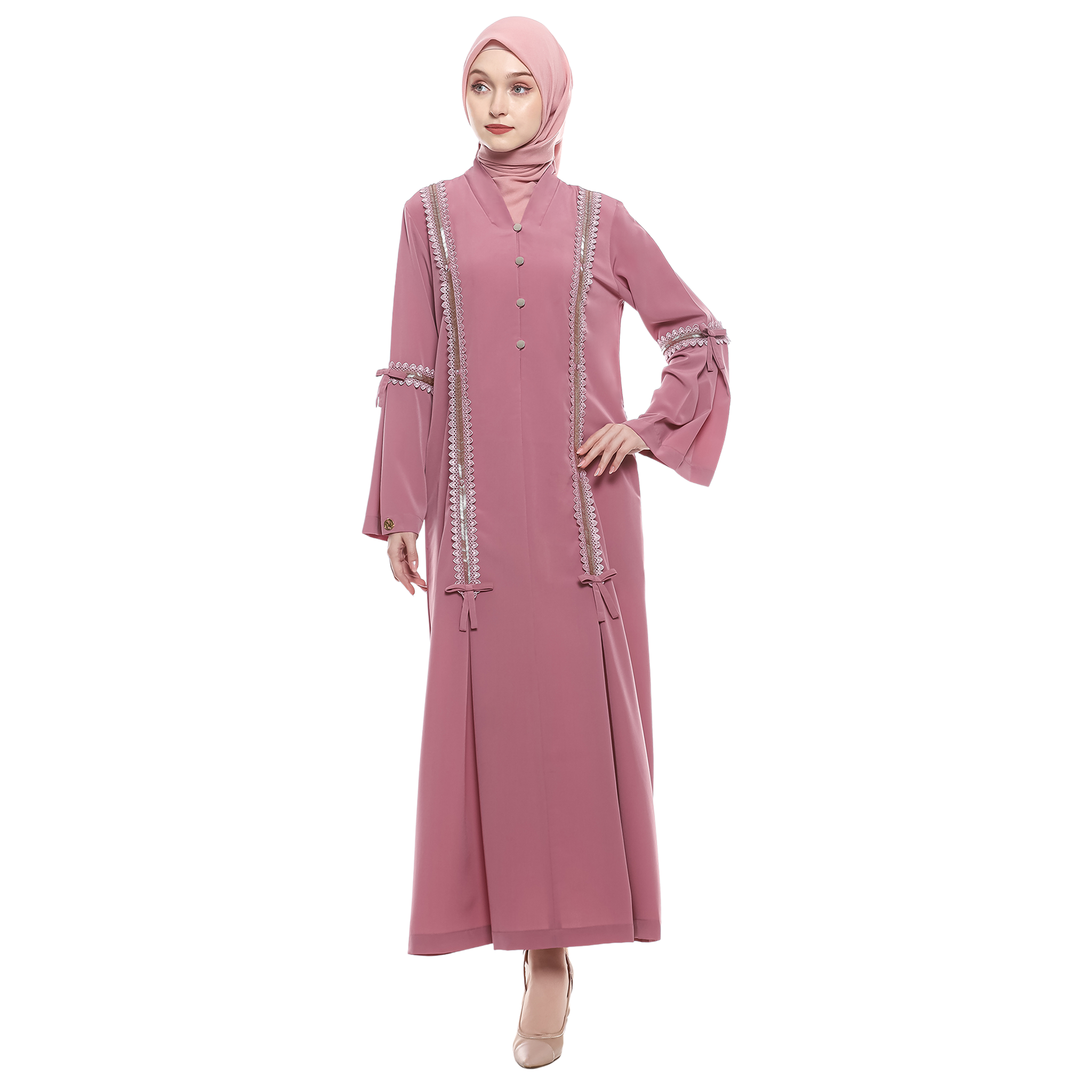 Abaya Sequence Full Accent in Premium Crepe - Dusty