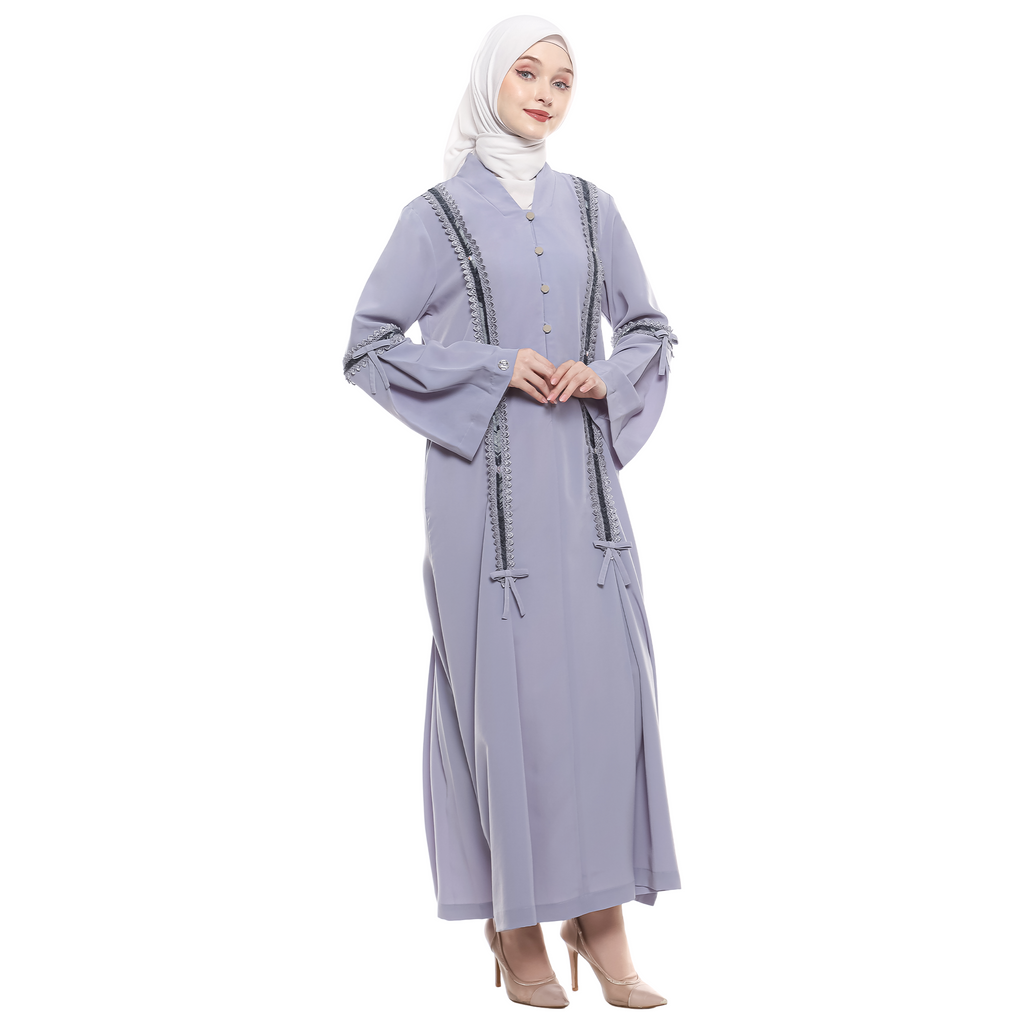 Abaya Sequence Full Accent in Premium Crepe - Grey