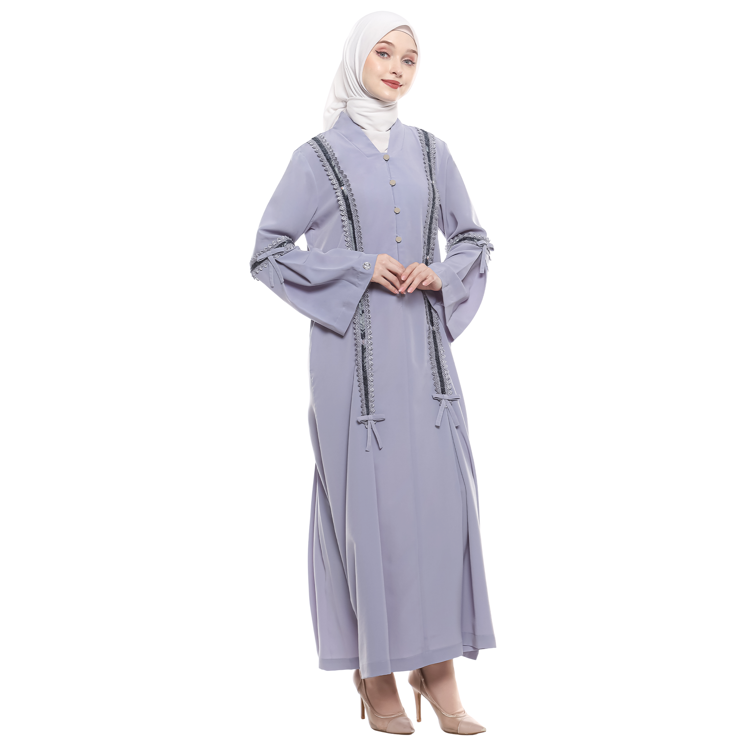 Abaya Sequence Full Accent in Premium Crepe - Grey