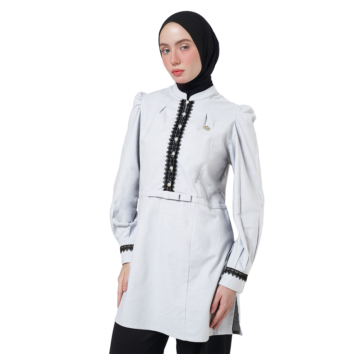Lace Tunic Blouse - Grey