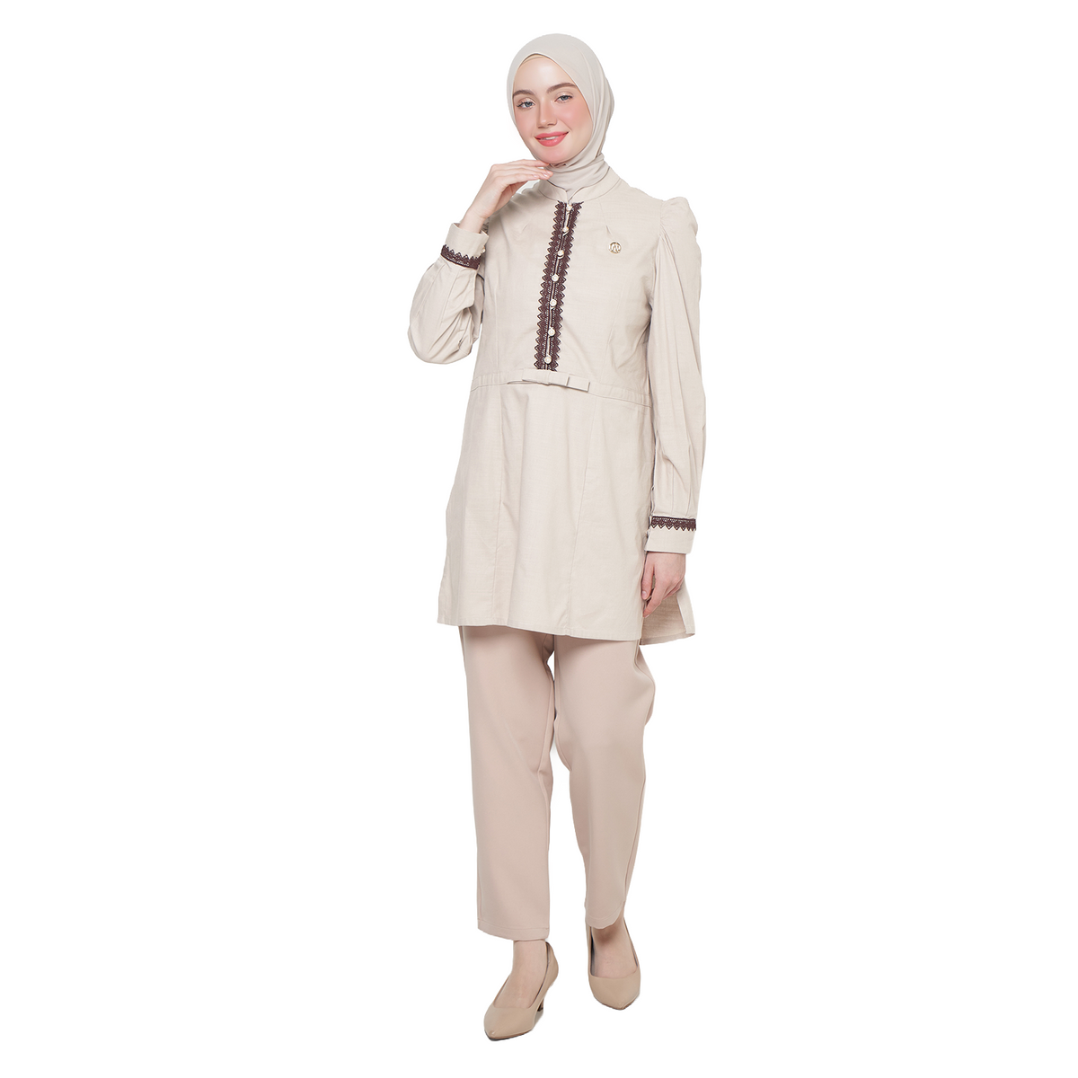Lace Tunic Blouse - Taupe