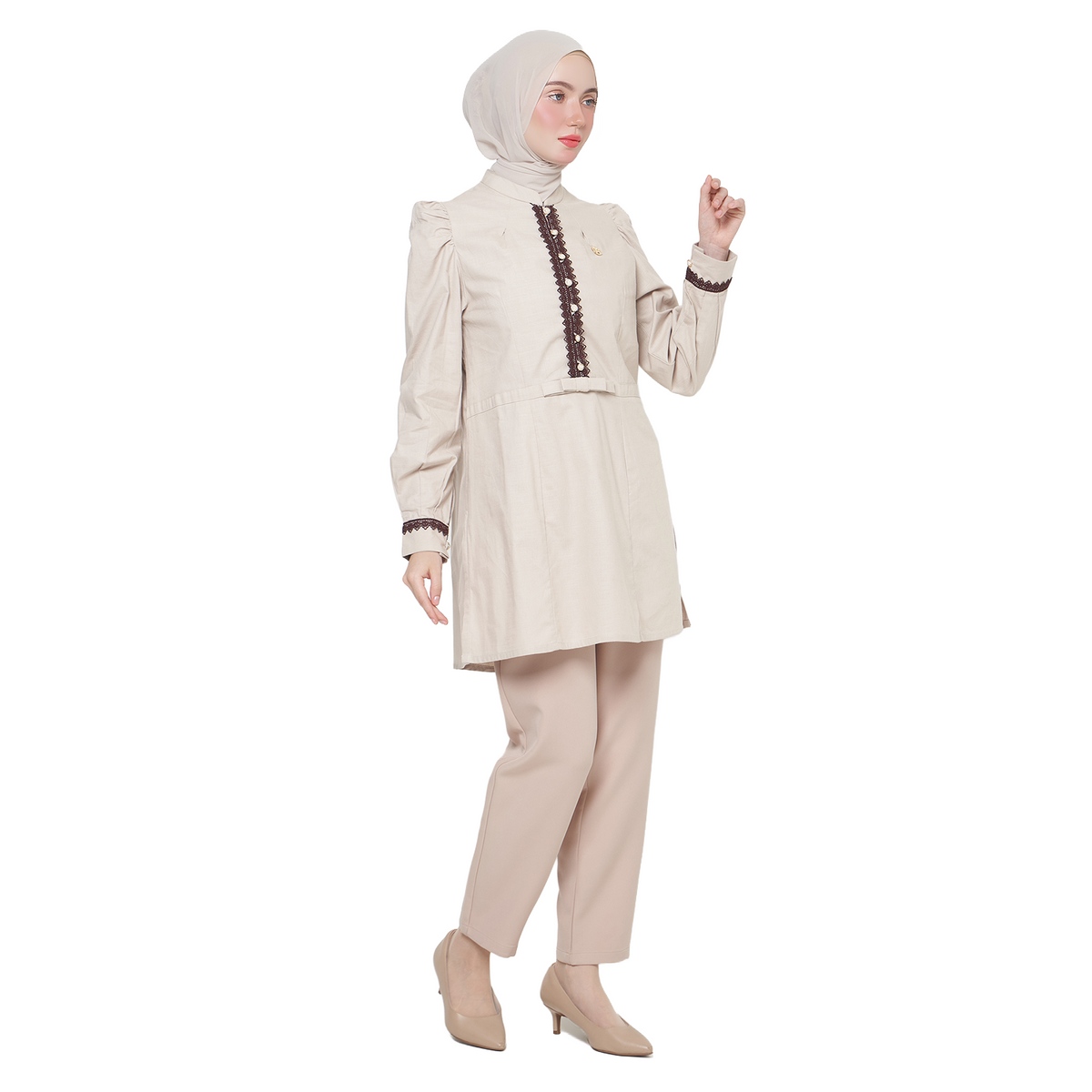 Lace Tunic Blouse - Taupe