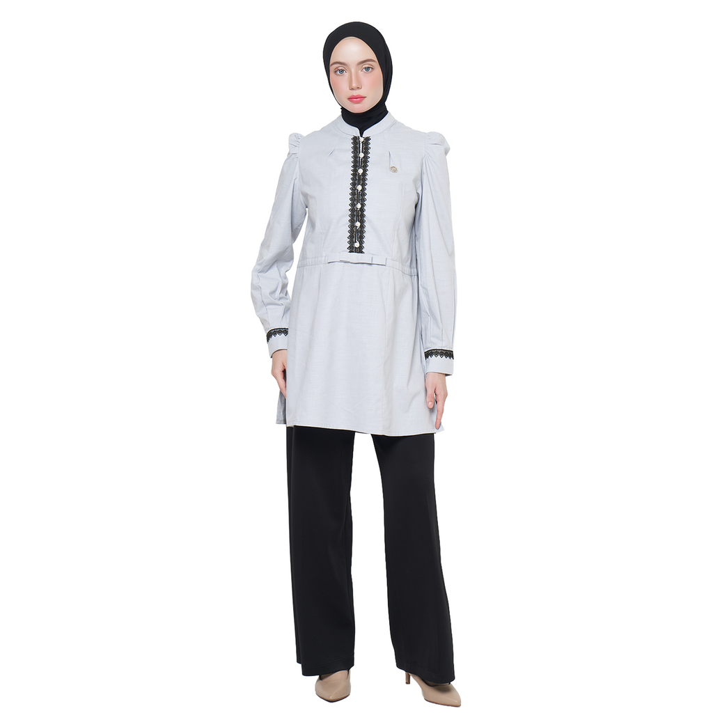 Lace Tunic Blouse - Grey