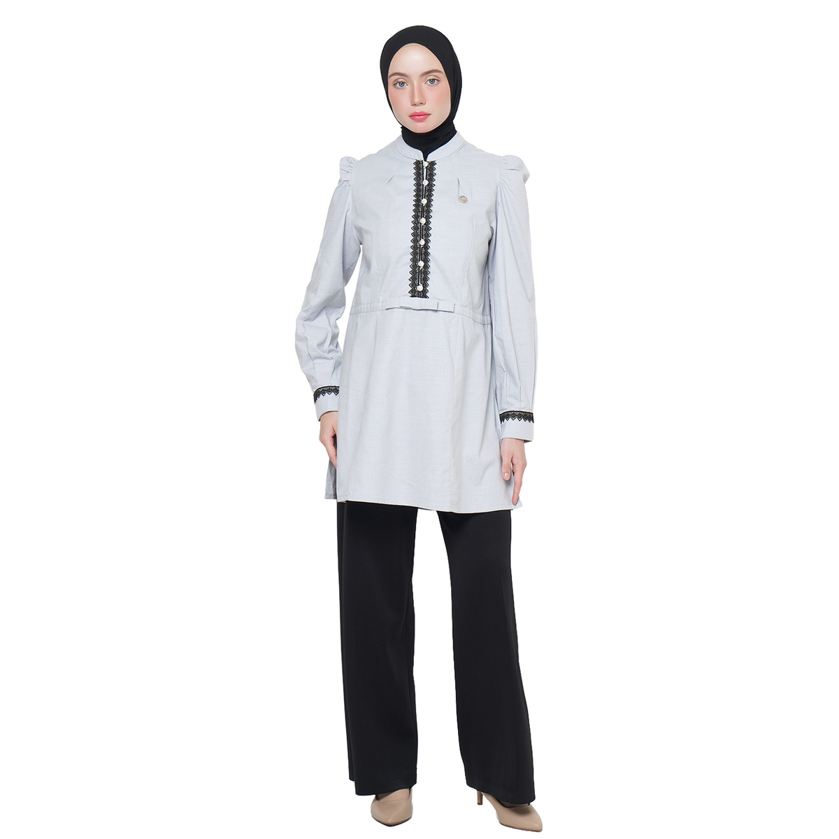 Lace Tunic Blouse - Grey