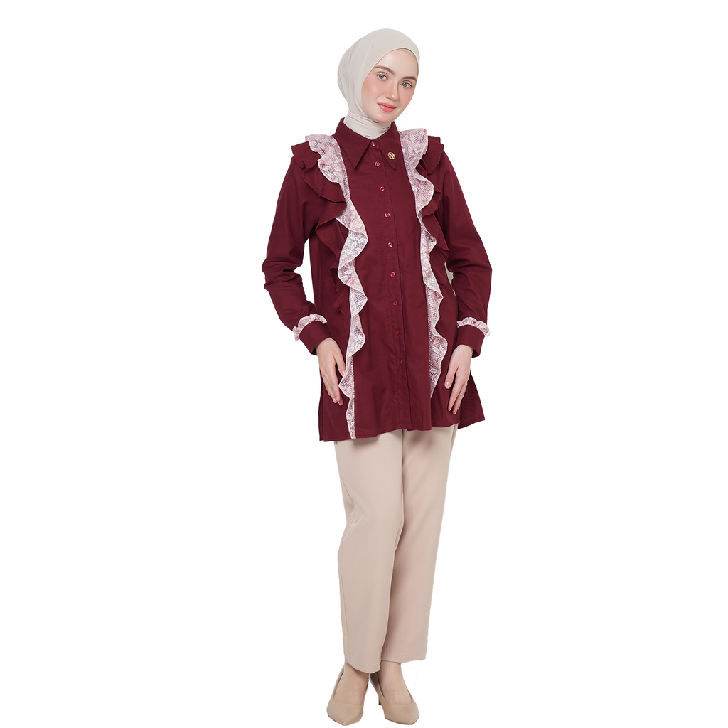 Ruffle Tunic Shirt – Maroon