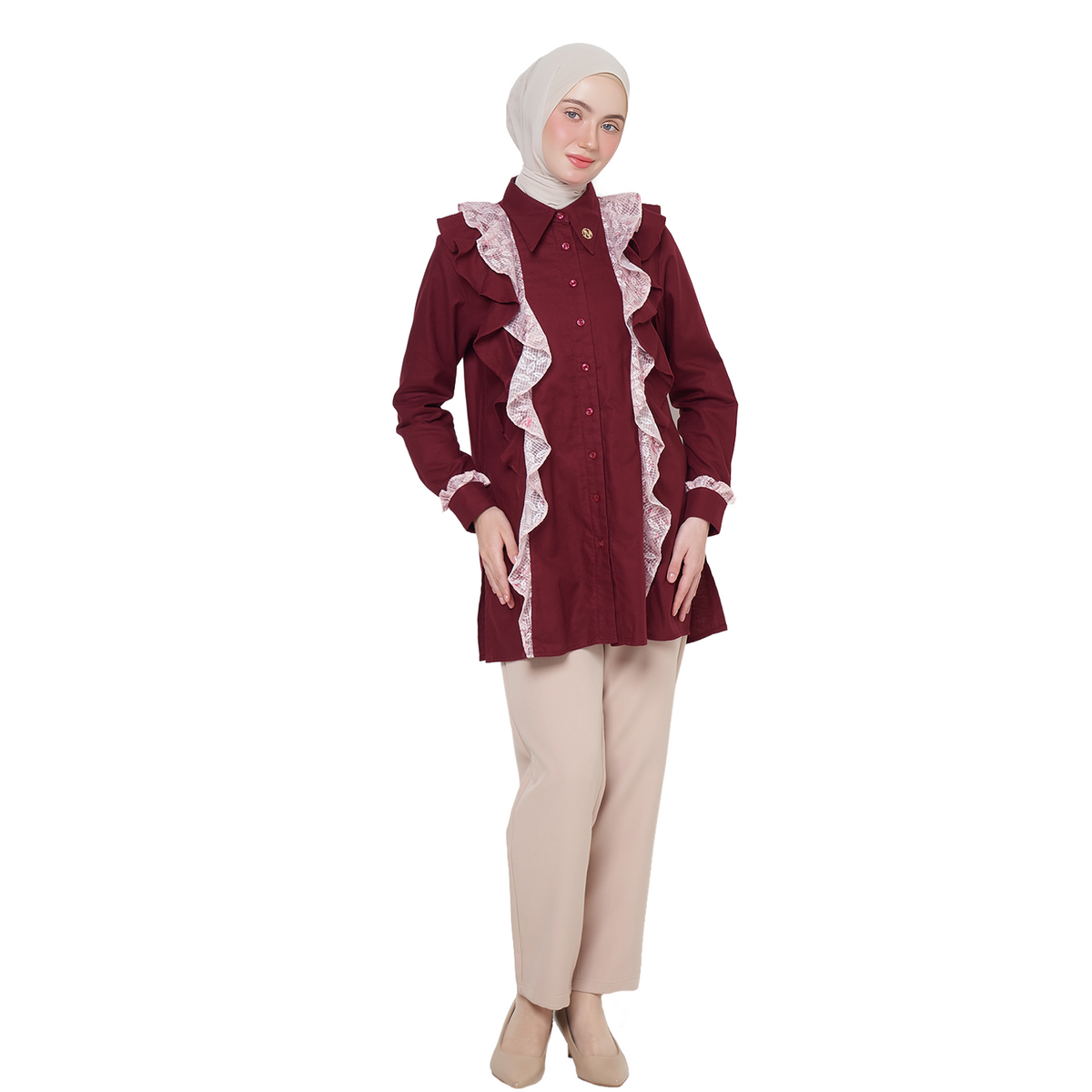 Ruffle Tunic Shirt – Maroon