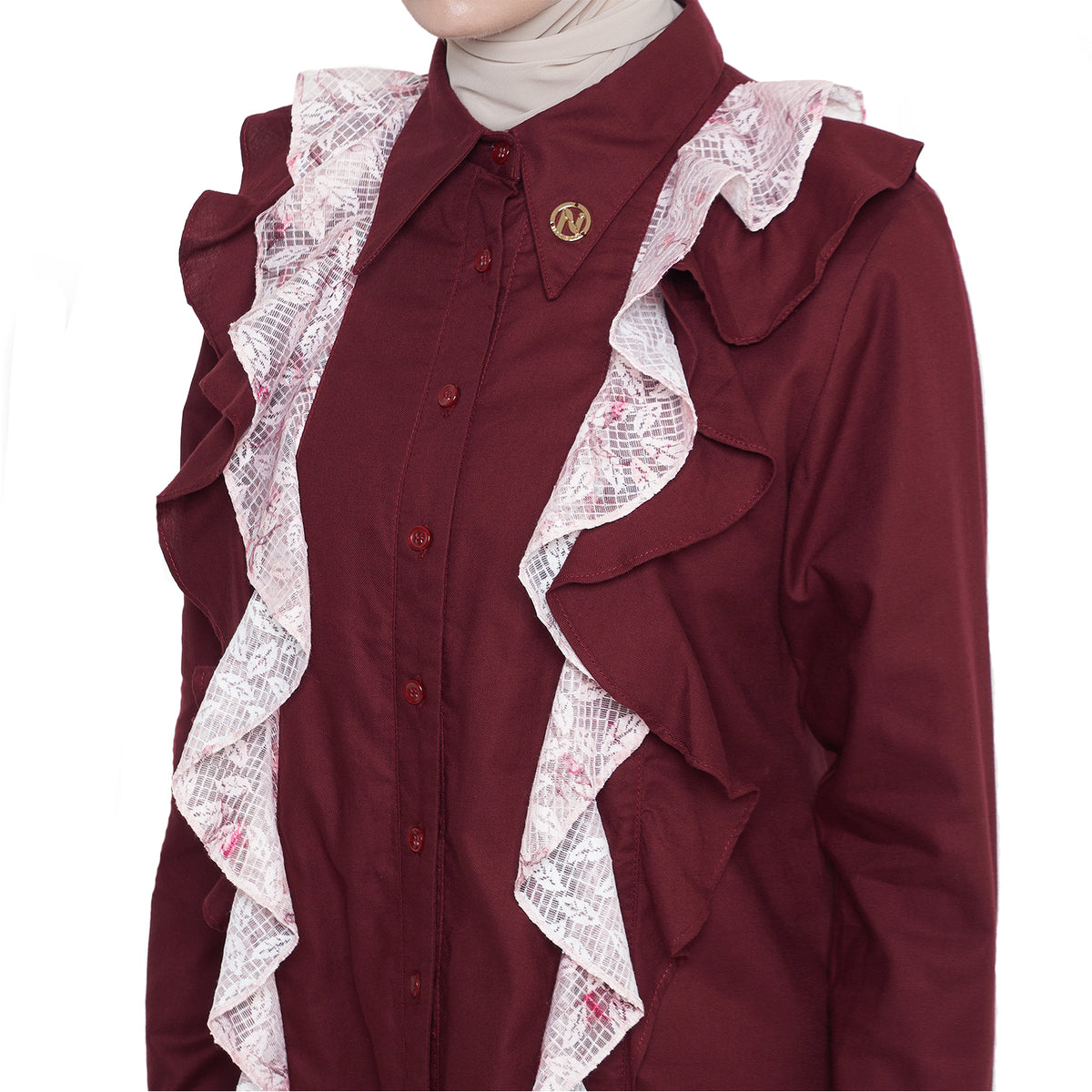 Ruffle Tunic Shirt – Maroon
