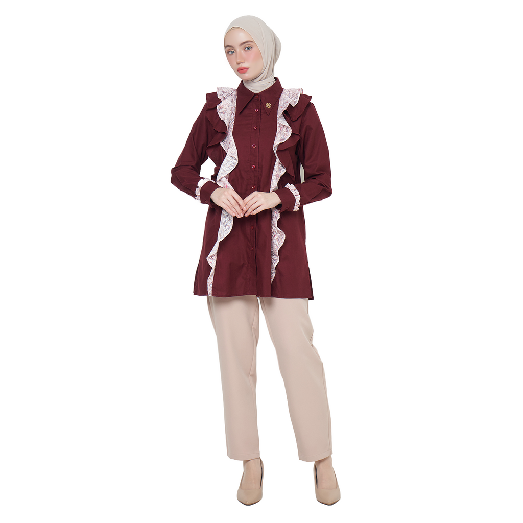 Ruffle Tunic Shirt – Maroon