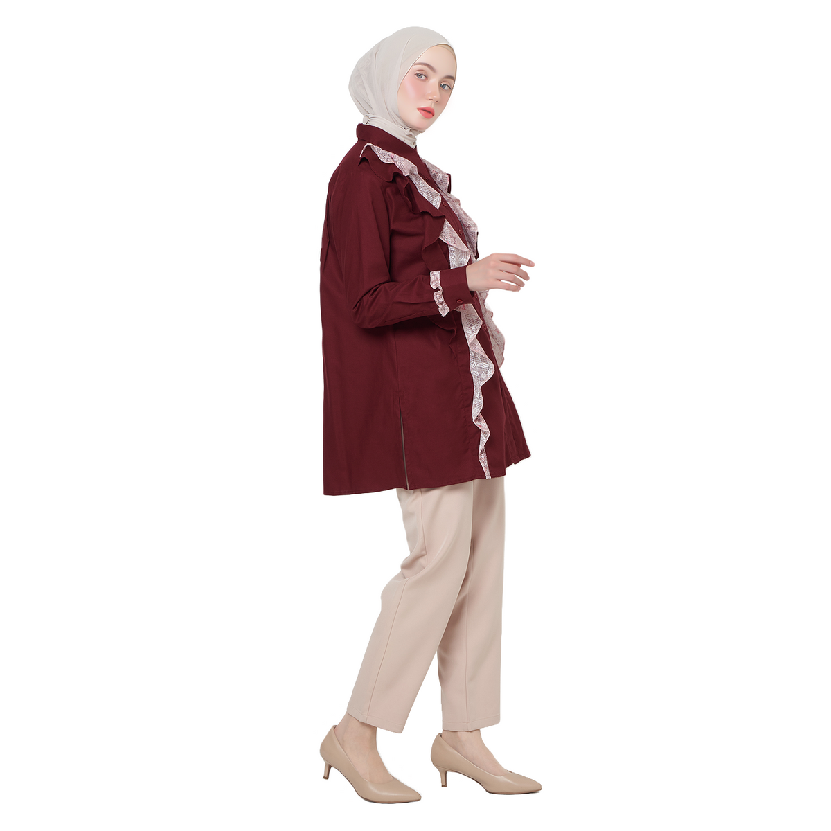 Ruffle Tunic Shirt – Maroon