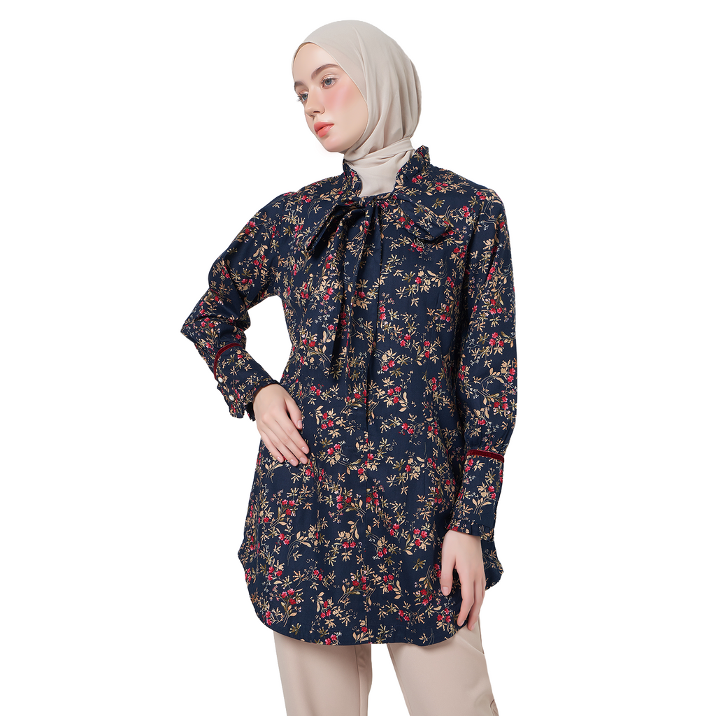 Floral Tunic Shirt – Navy