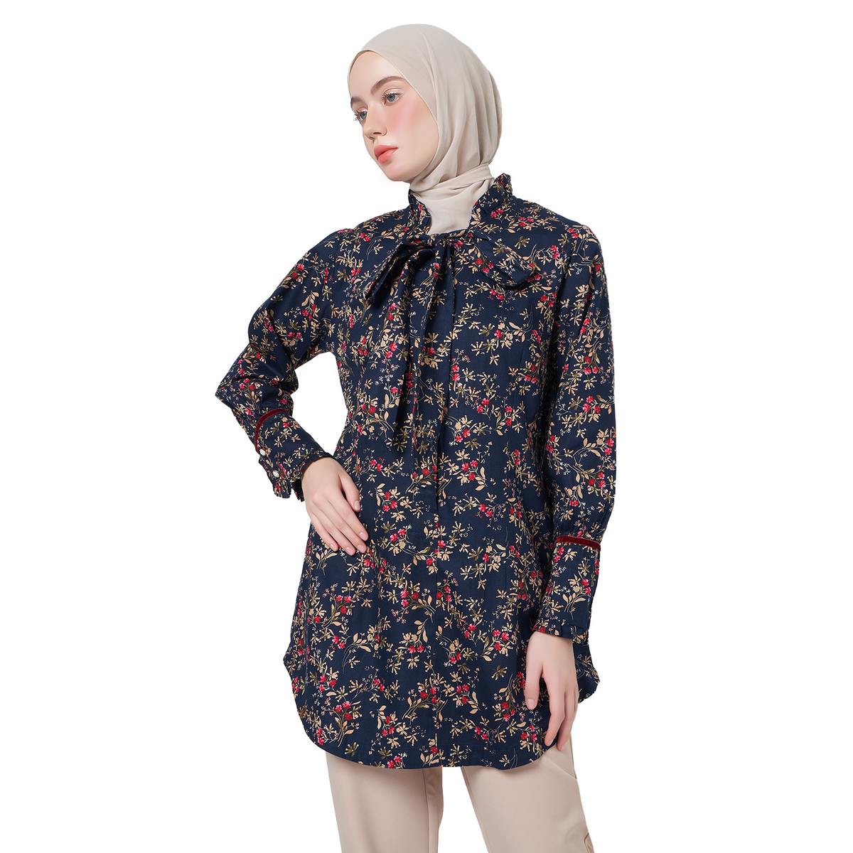 Floral Tunic Shirt – Navy
