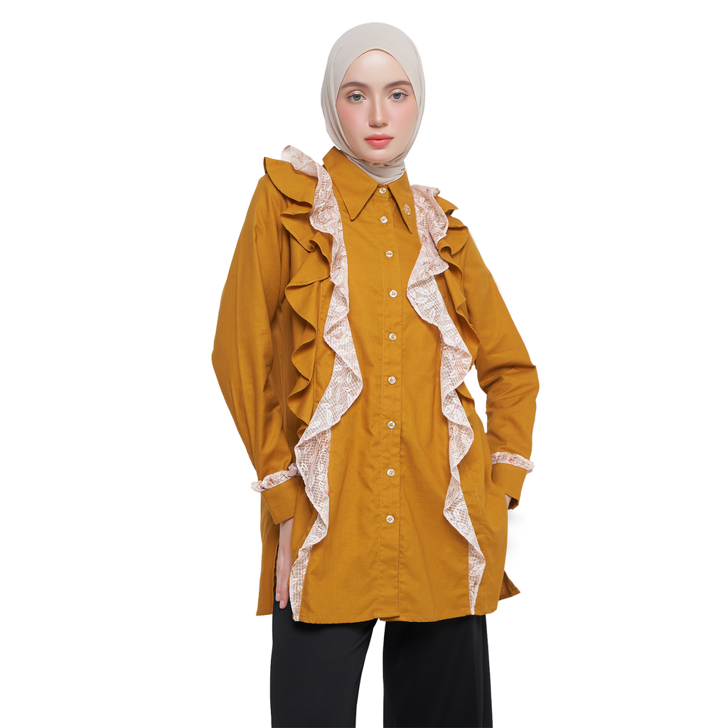 Ruffle Tunic Shirt – Mustard