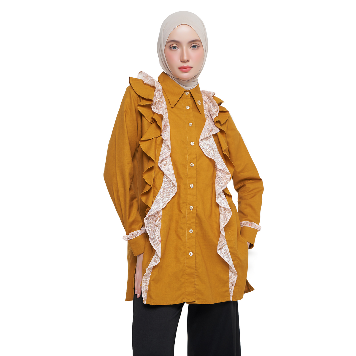 Ruffle Tunic Shirt – Mustard