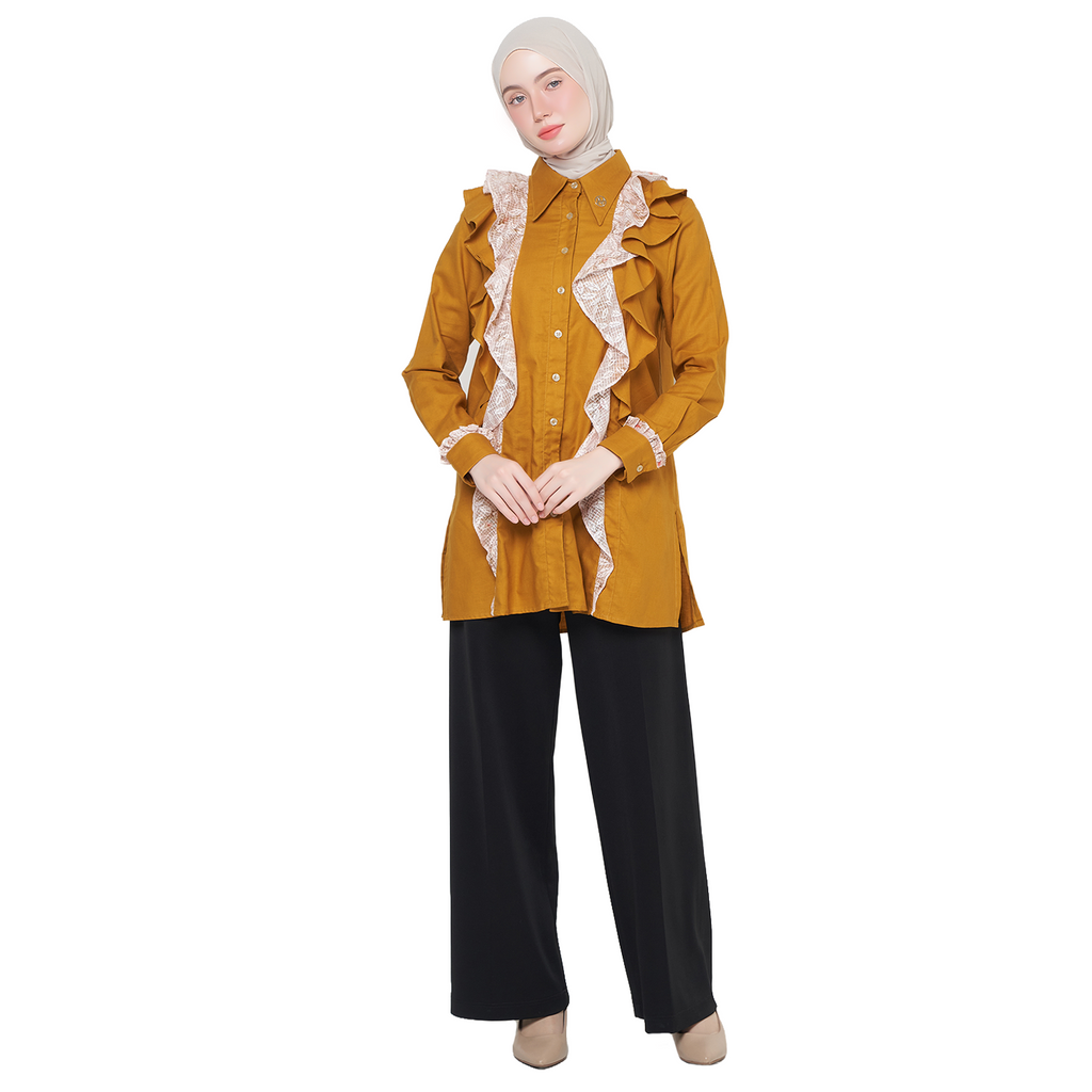 Ruffle Tunic Shirt – Mustard
