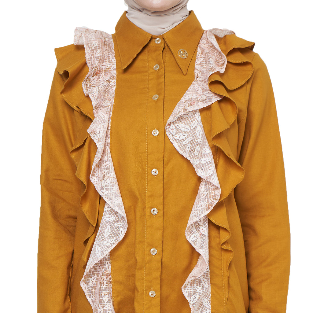 Ruffle Tunic Shirt – Mustard