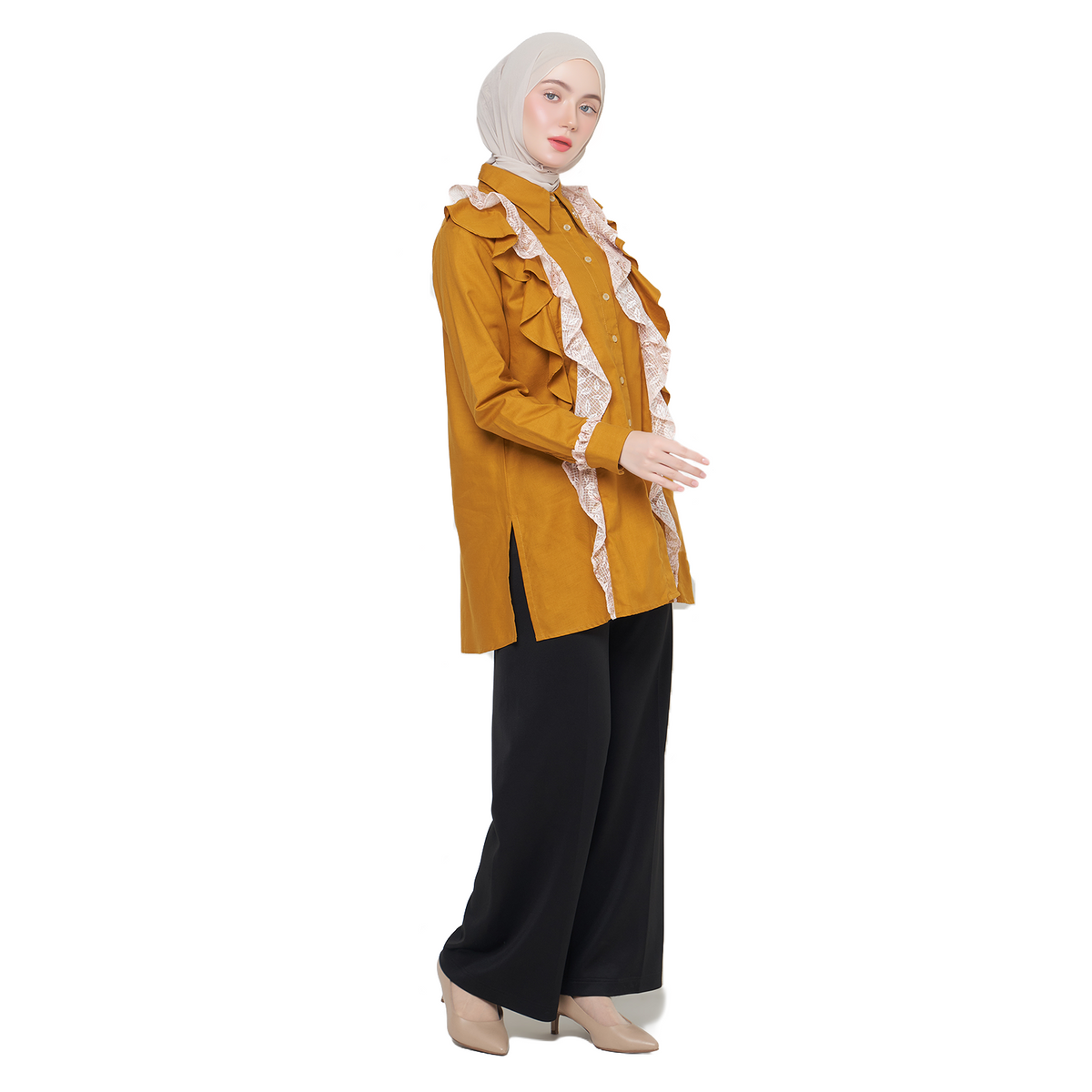 Ruffle Tunic Shirt – Mustard