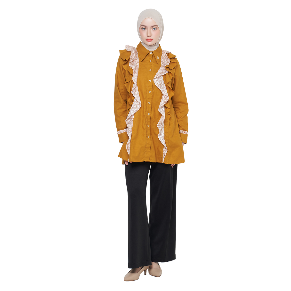 Ruffle Tunic Shirt – Mustard